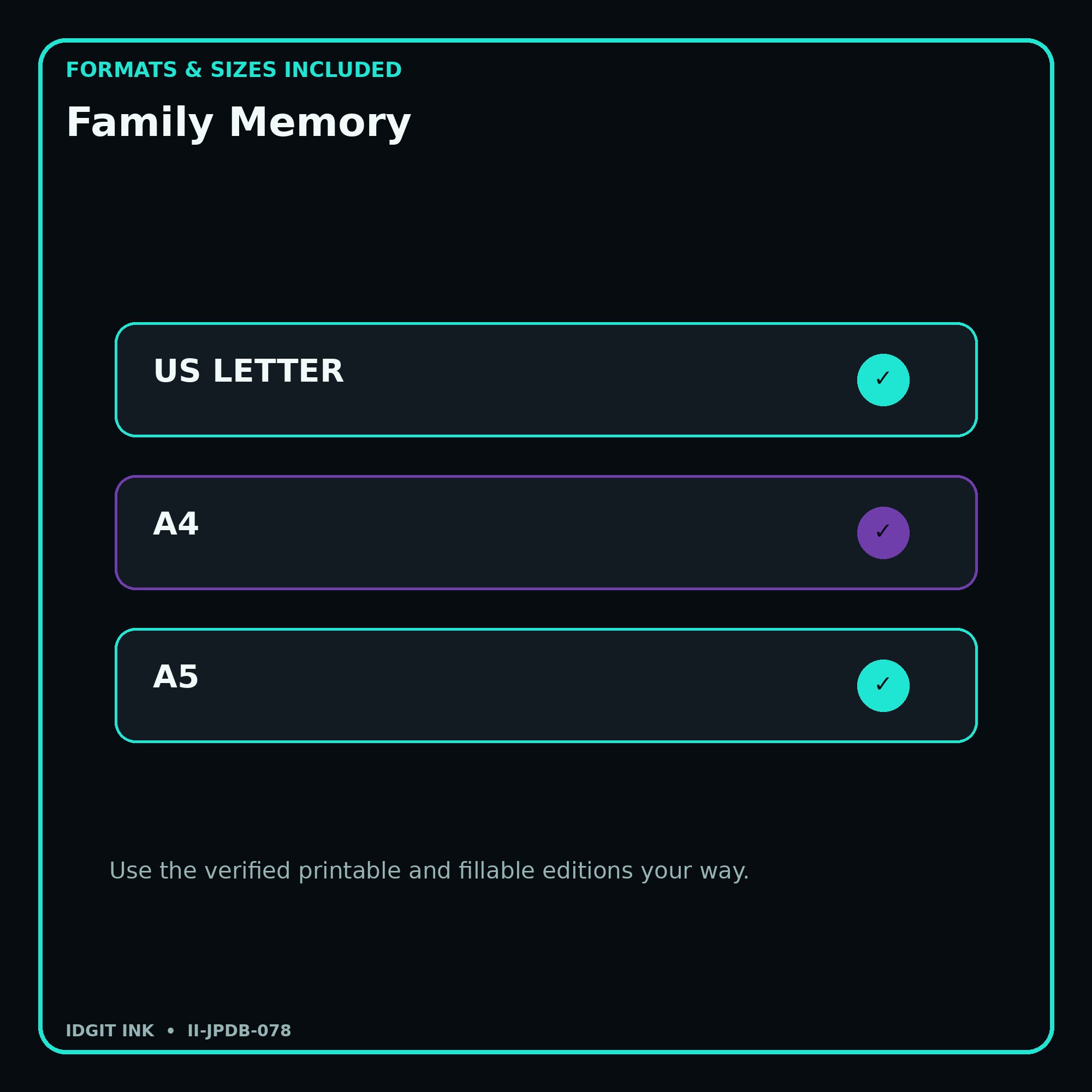 Family Memory digital bundle formats in US Letter A4 and A5