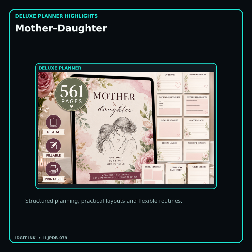 Mother–Daughter deluxe digital planner features and flexible organization