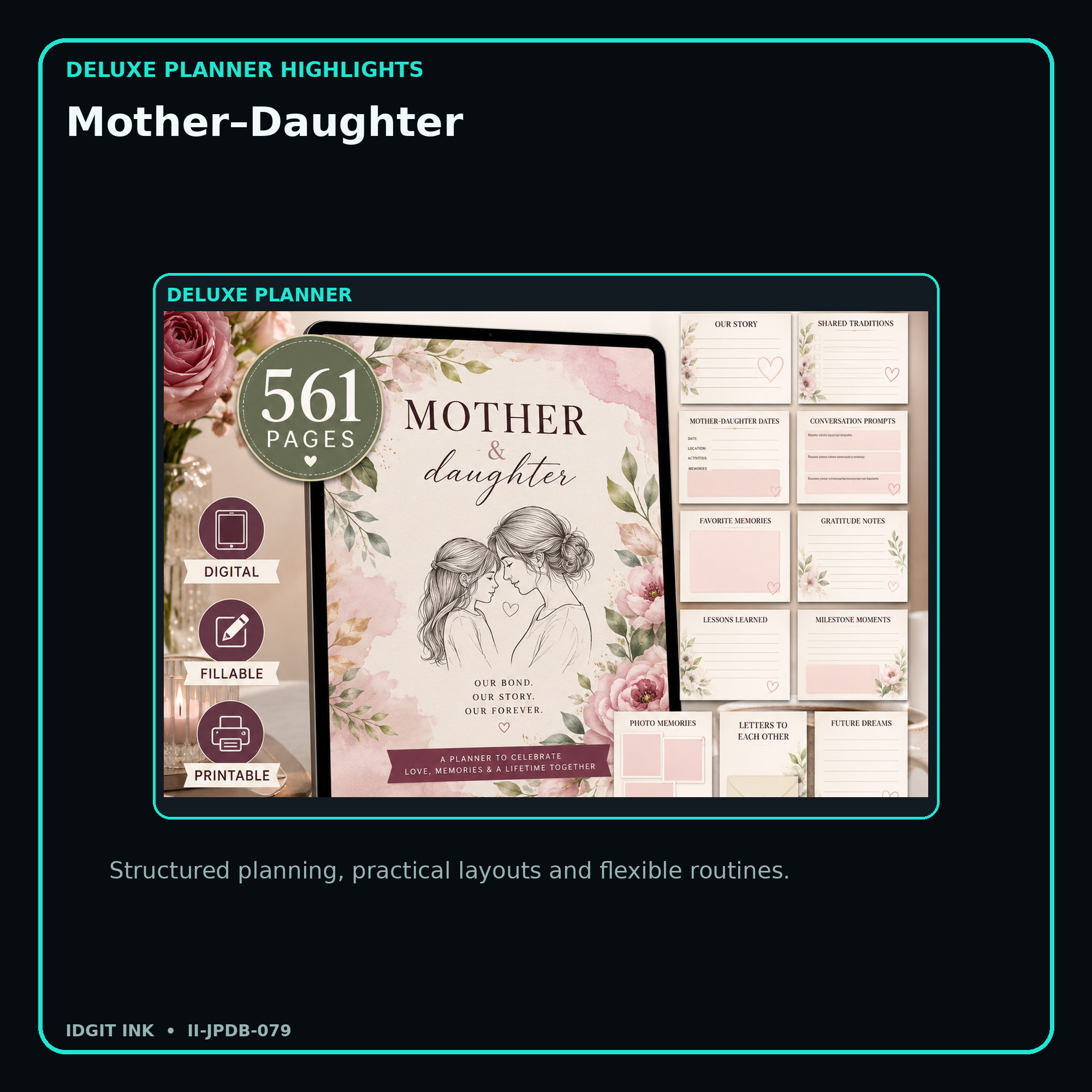 Mother–Daughter deluxe digital planner features and flexible organization