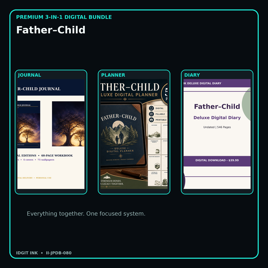 Father–Child premium digital journal planner and diary bundle cover