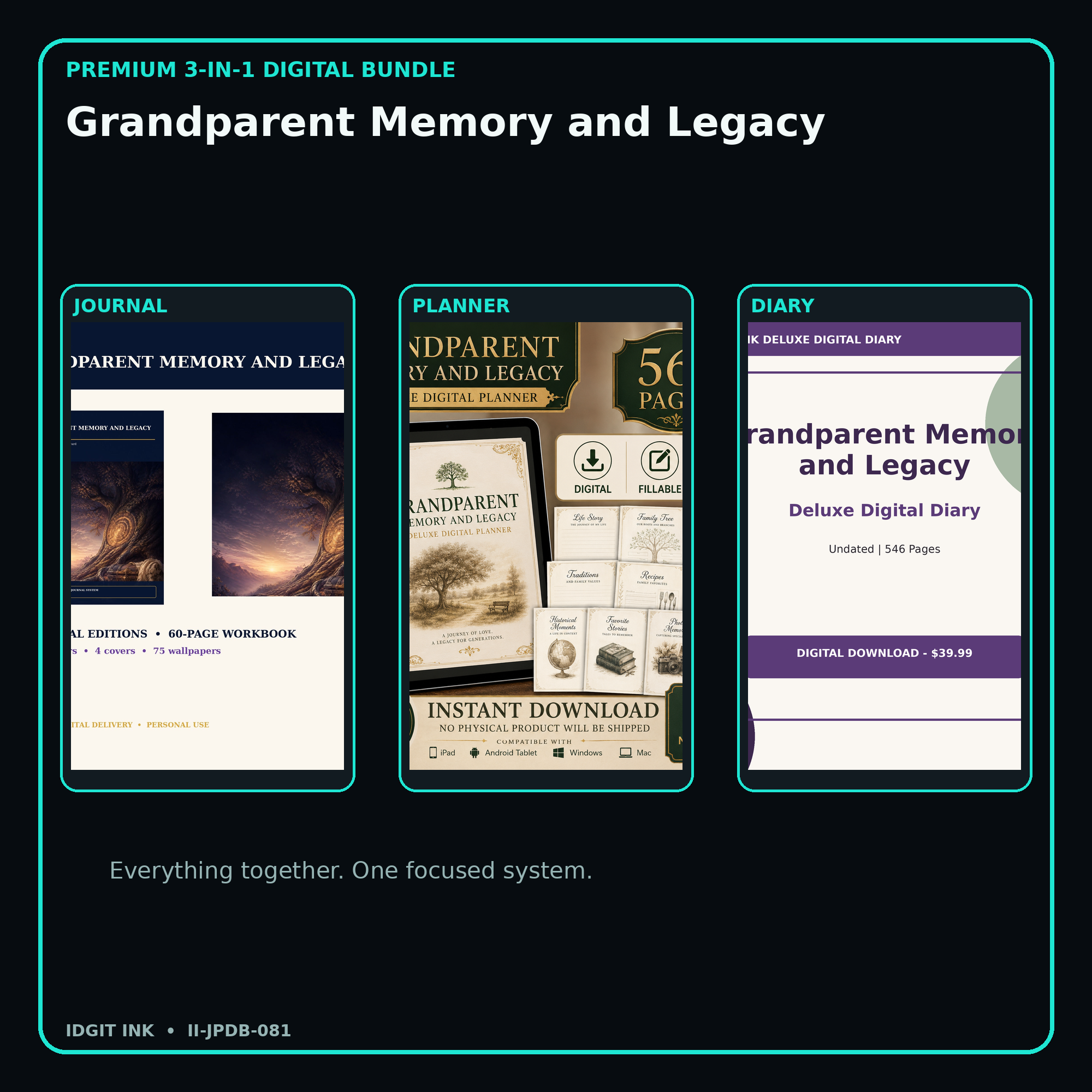 Grandparent Memory and Legacy premium digital journal planner and diary bundle cover