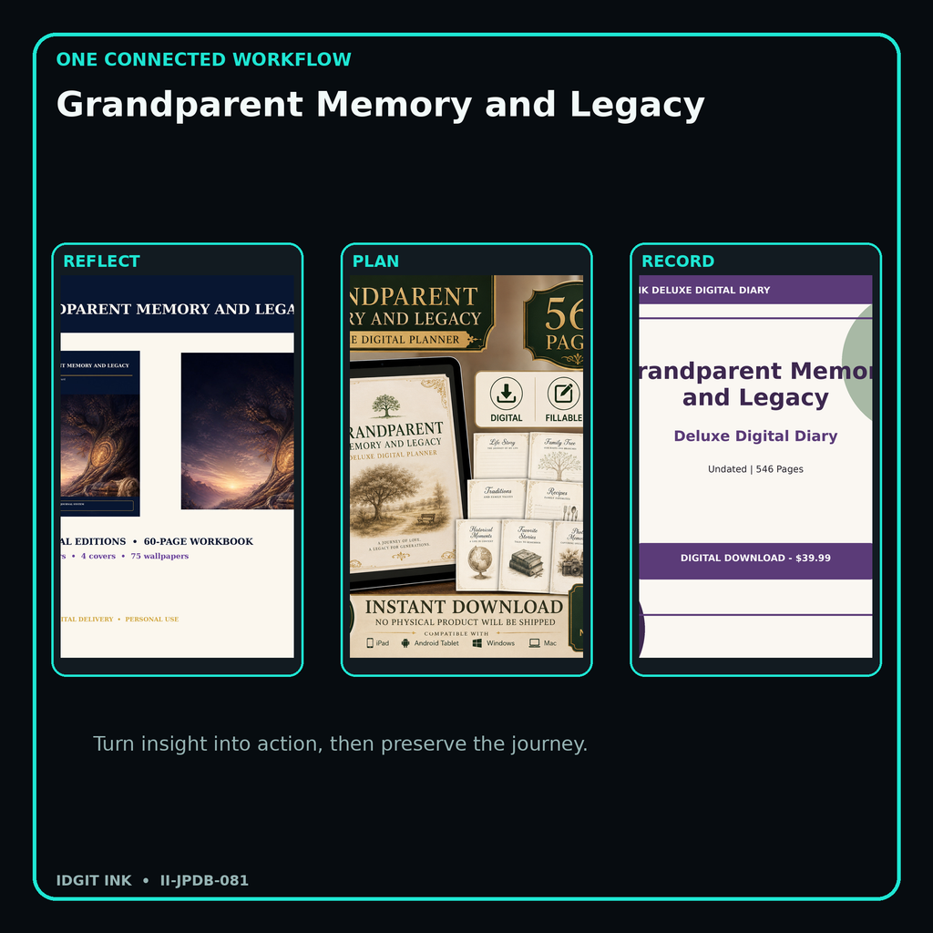 Grandparent Memory and Legacy connected journal planner diary workflow and customer benefits