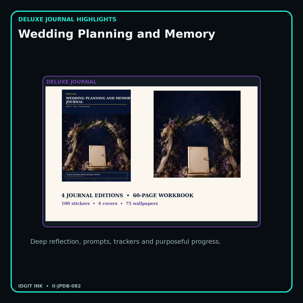Wedding Planning and Memory deluxe digital journal features and guided reflection pages