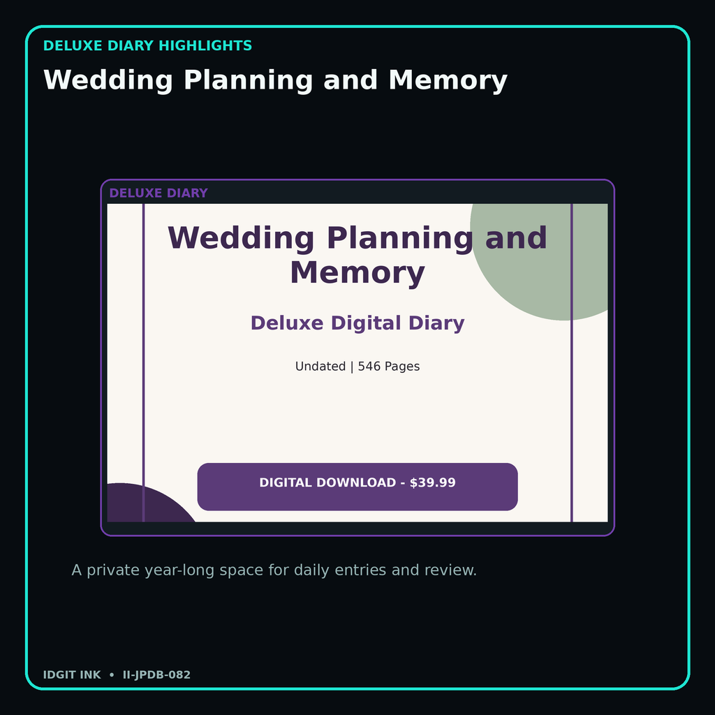 Wedding Planning and Memory deluxe digital diary features and undated daily entries