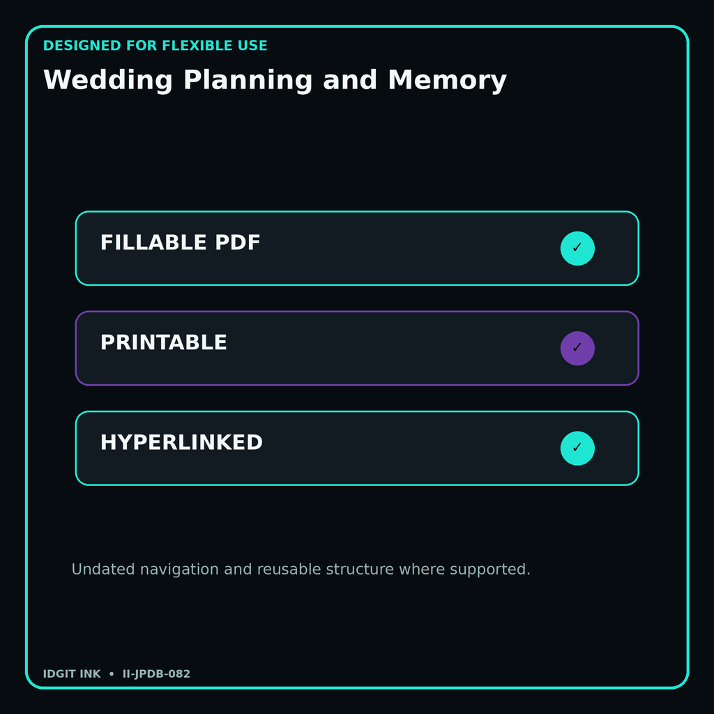 Wedding Planning and Memory fillable printable and hyperlinked digital features
