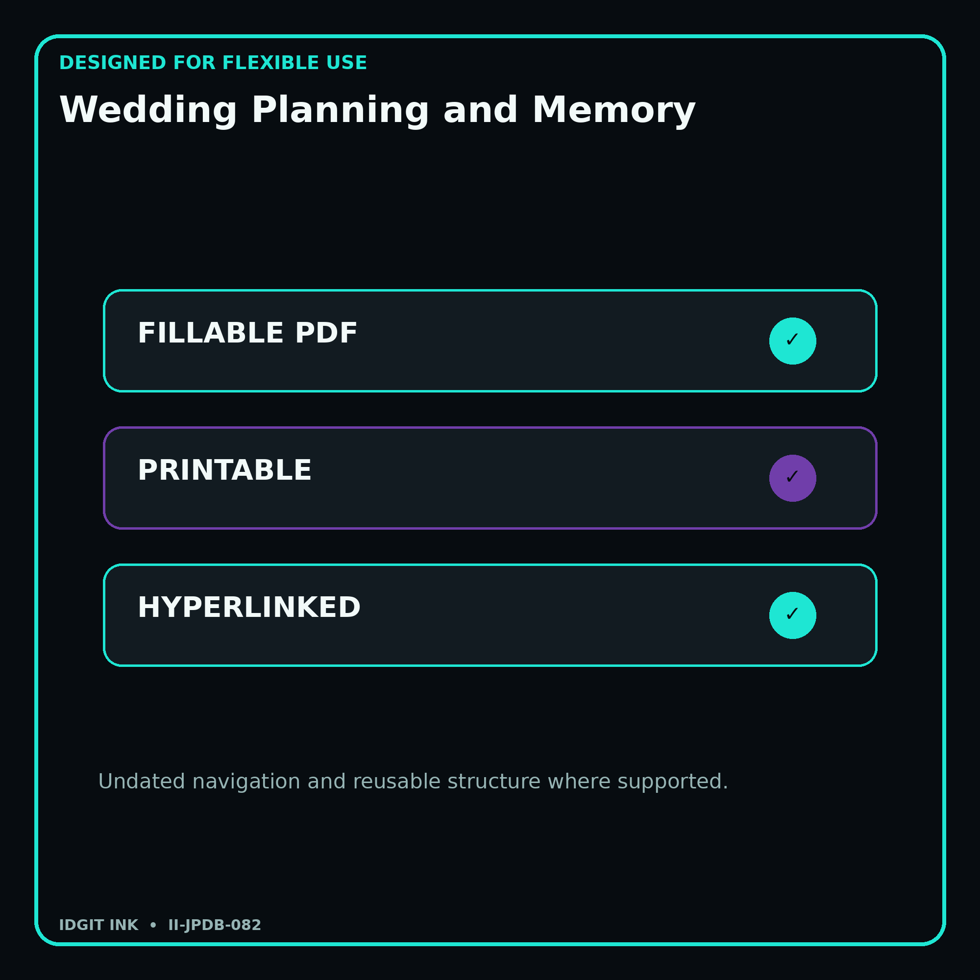 Wedding Planning and Memory fillable printable and hyperlinked digital features