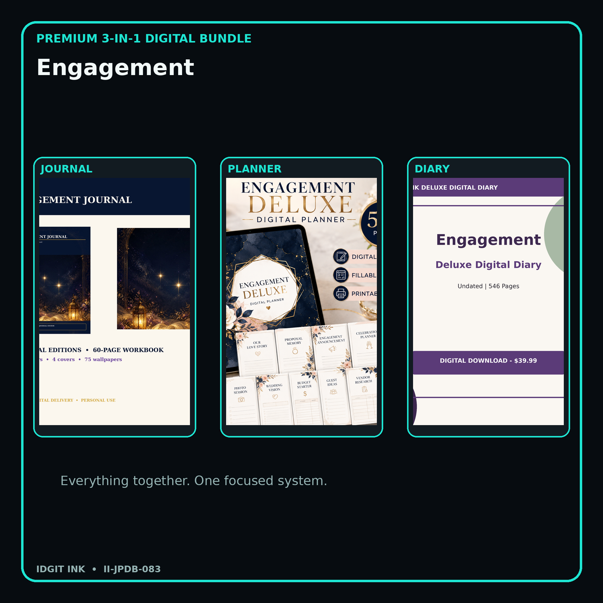 Engagement premium digital journal planner and diary bundle cover