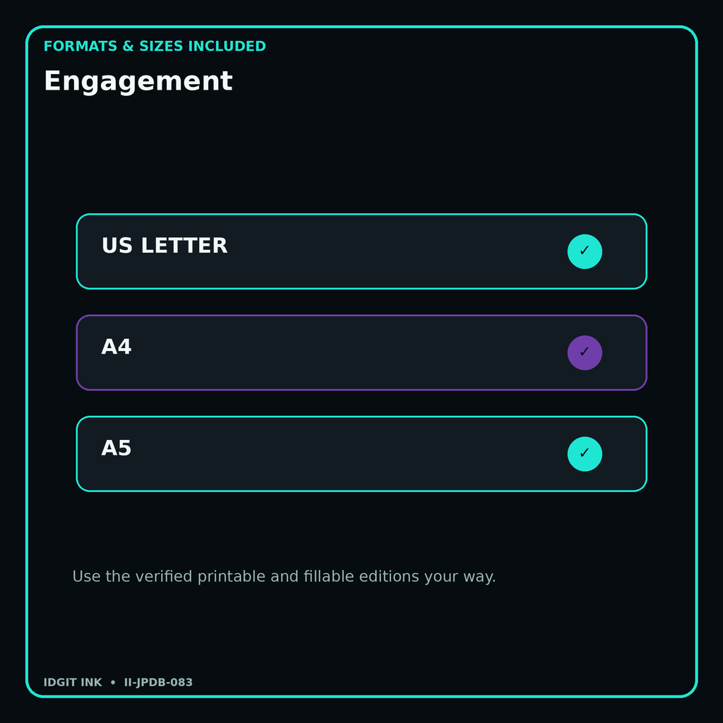 Engagement digital bundle formats in US Letter A4 and A5