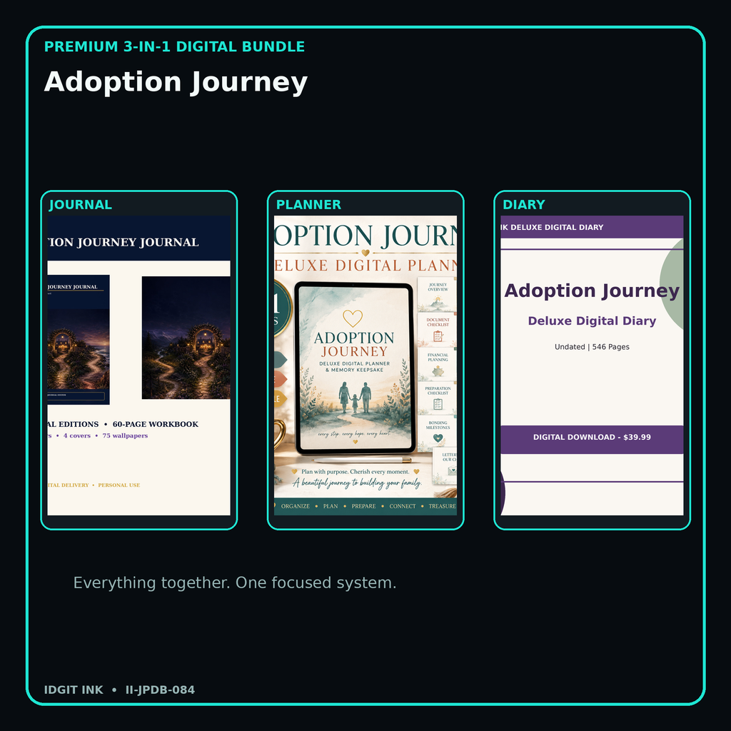 Adoption Journey premium digital journal planner and diary bundle cover