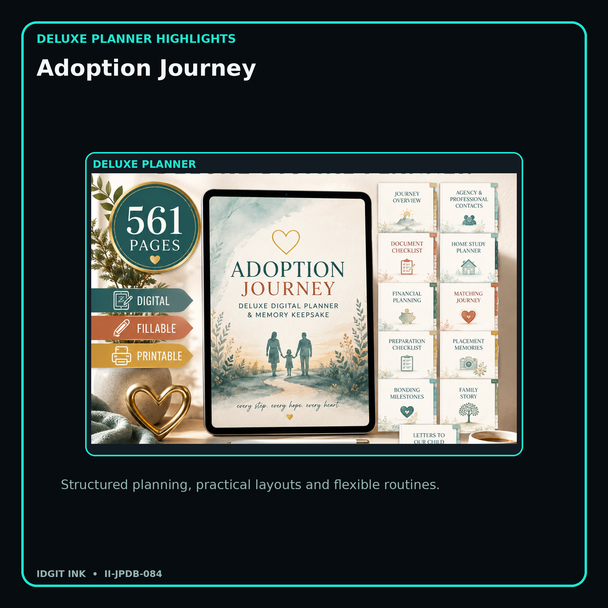Adoption Journey deluxe digital planner features and flexible organization