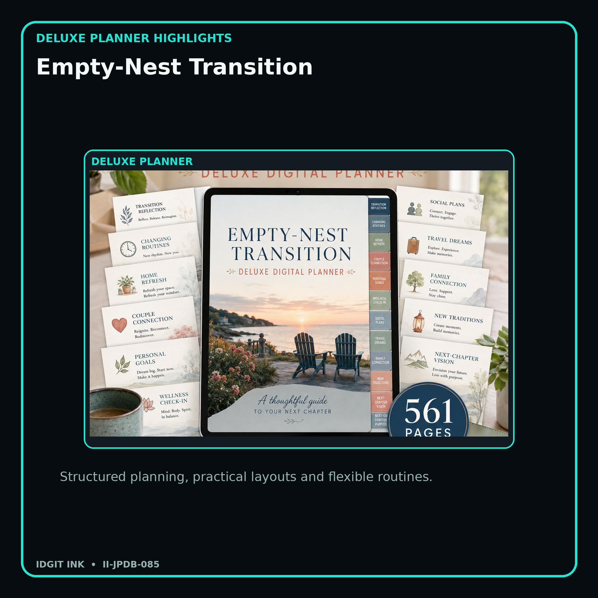 Empty-Nest Transition deluxe digital planner features and flexible organization