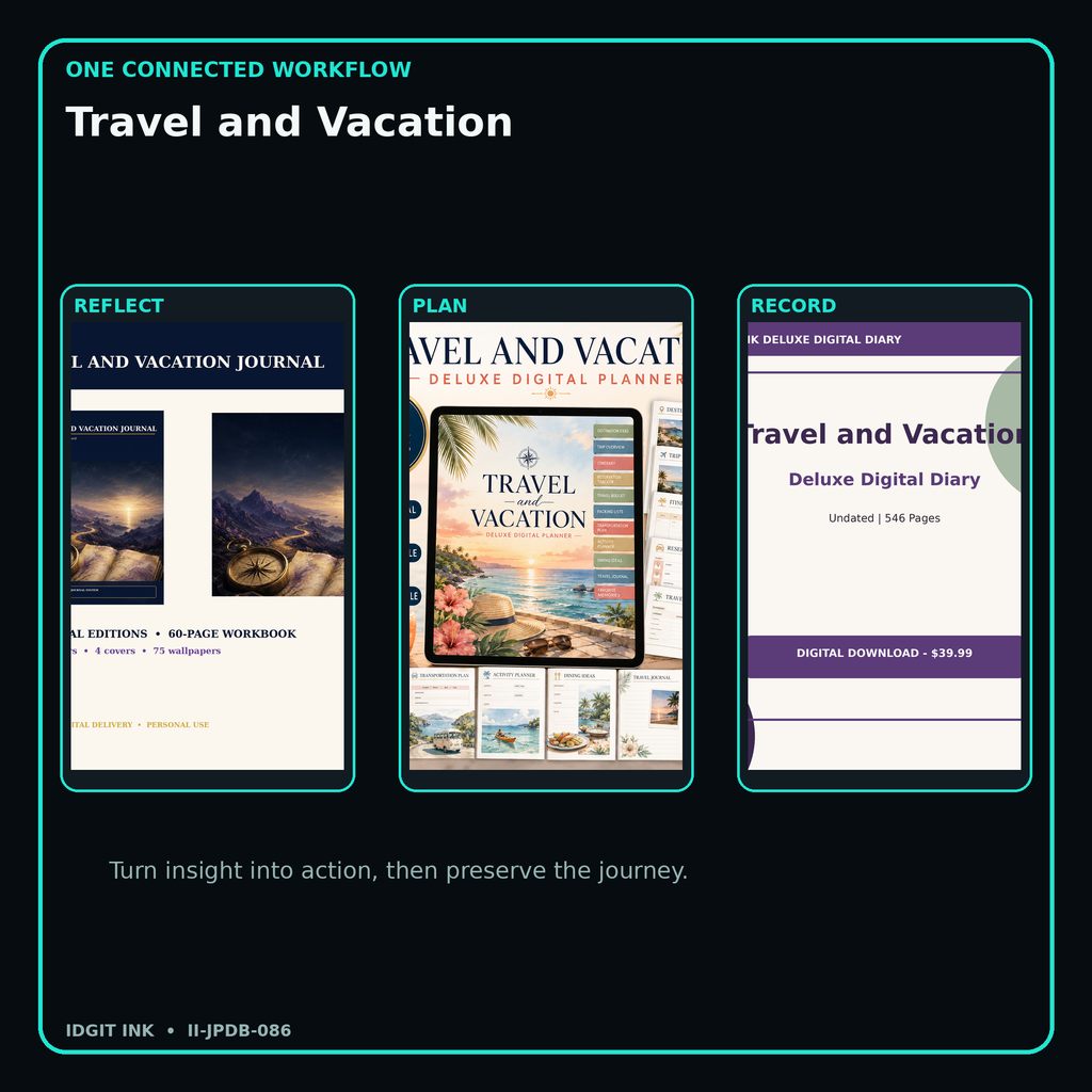 Travel and Vacation connected journal planner diary workflow and customer benefits