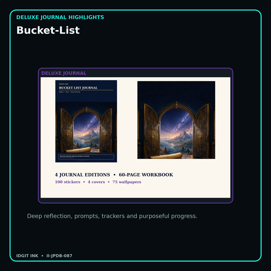 Bucket-List deluxe digital journal features and guided reflection pages