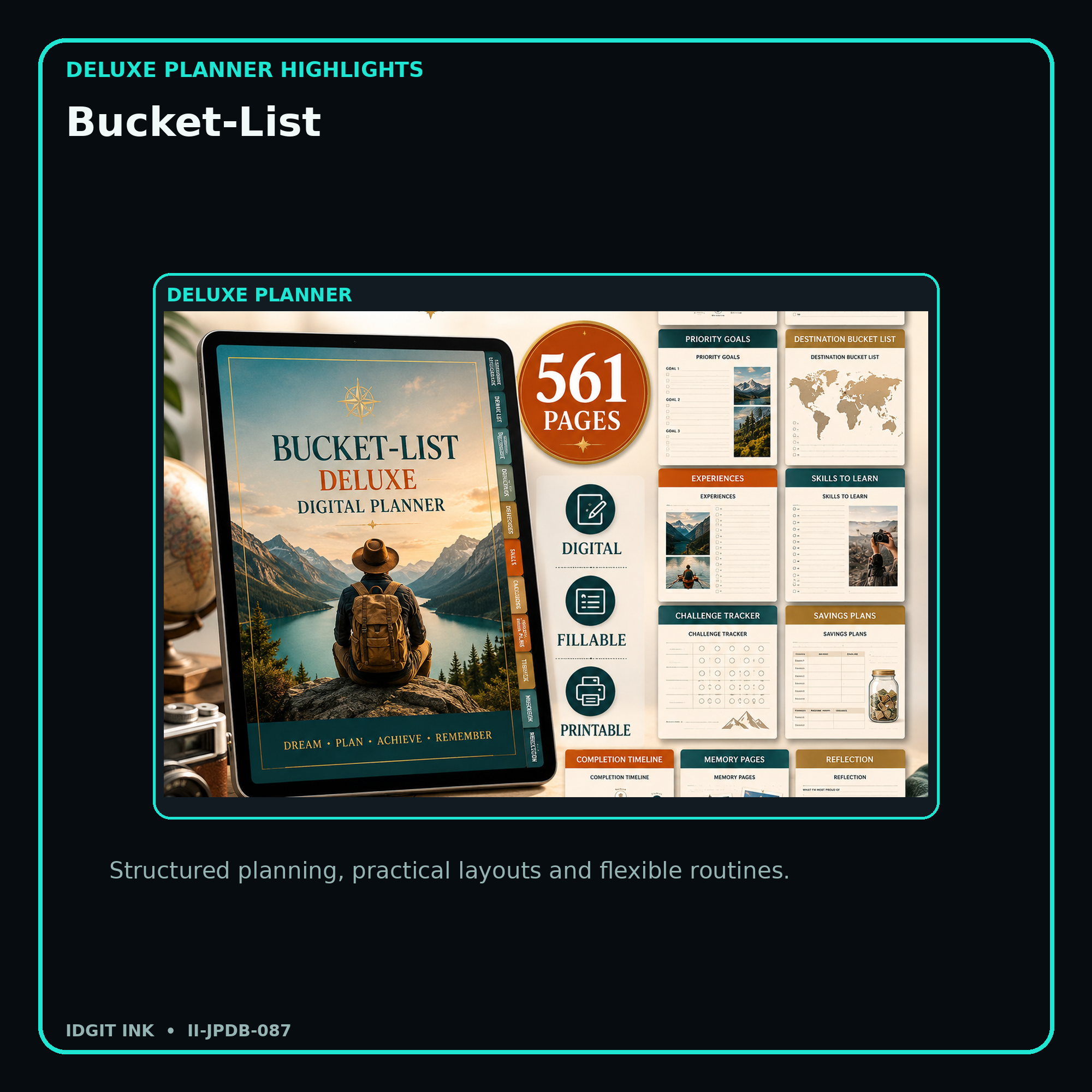 Bucket-List deluxe digital planner features and flexible organization