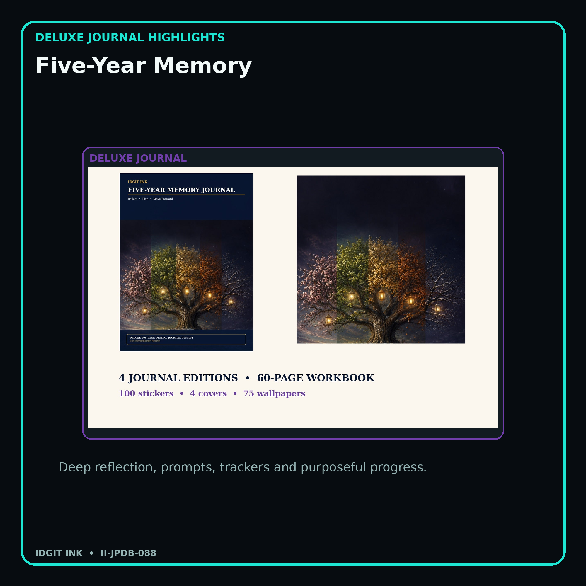 Five-Year Memory deluxe digital journal features and guided reflection pages