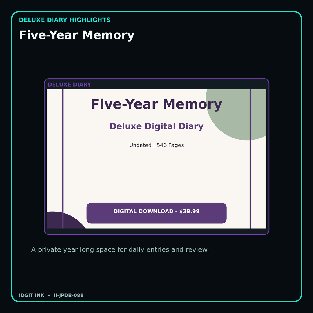 Five-Year Memory deluxe digital diary features and undated daily entries