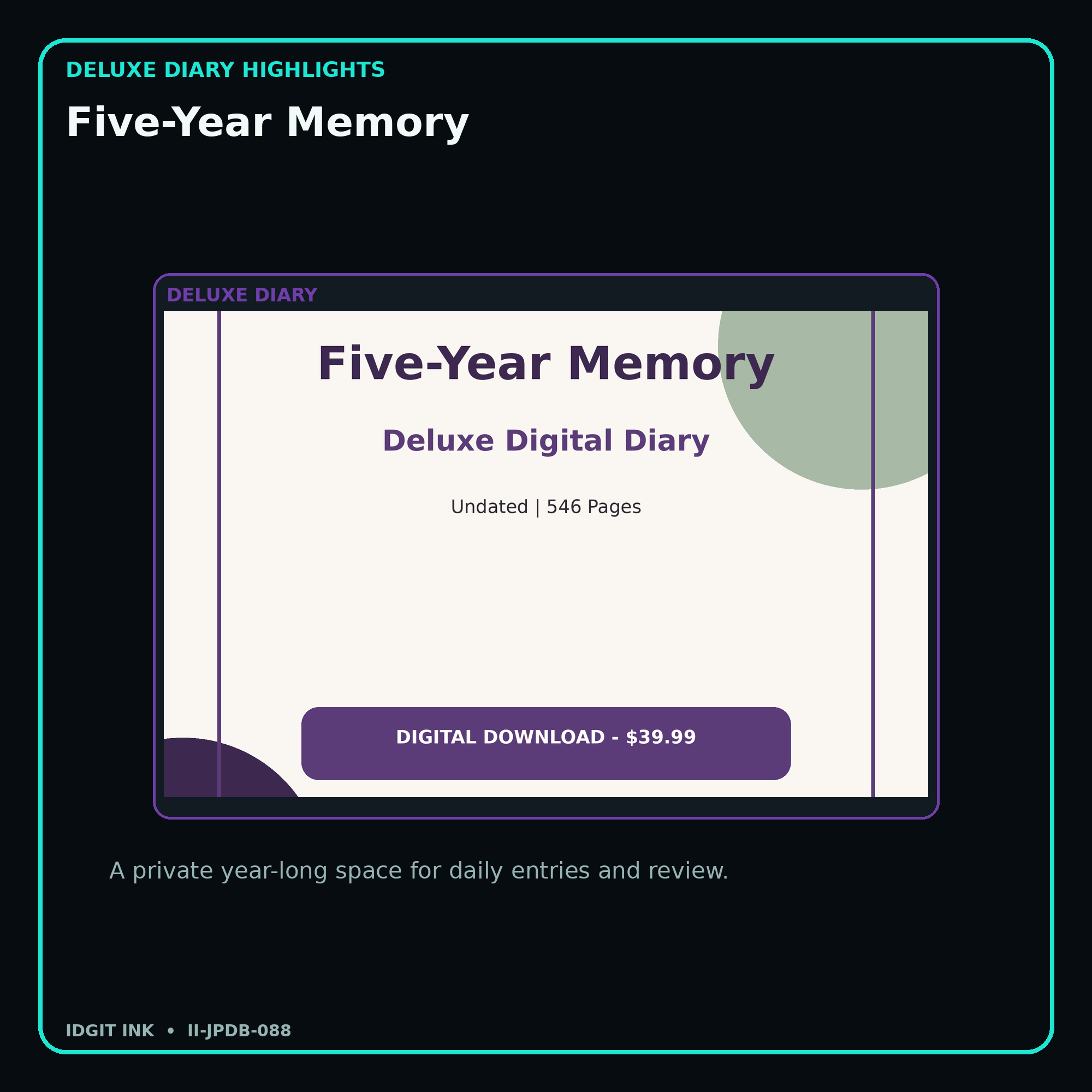 Five-Year Memory deluxe digital diary features and undated daily entries
