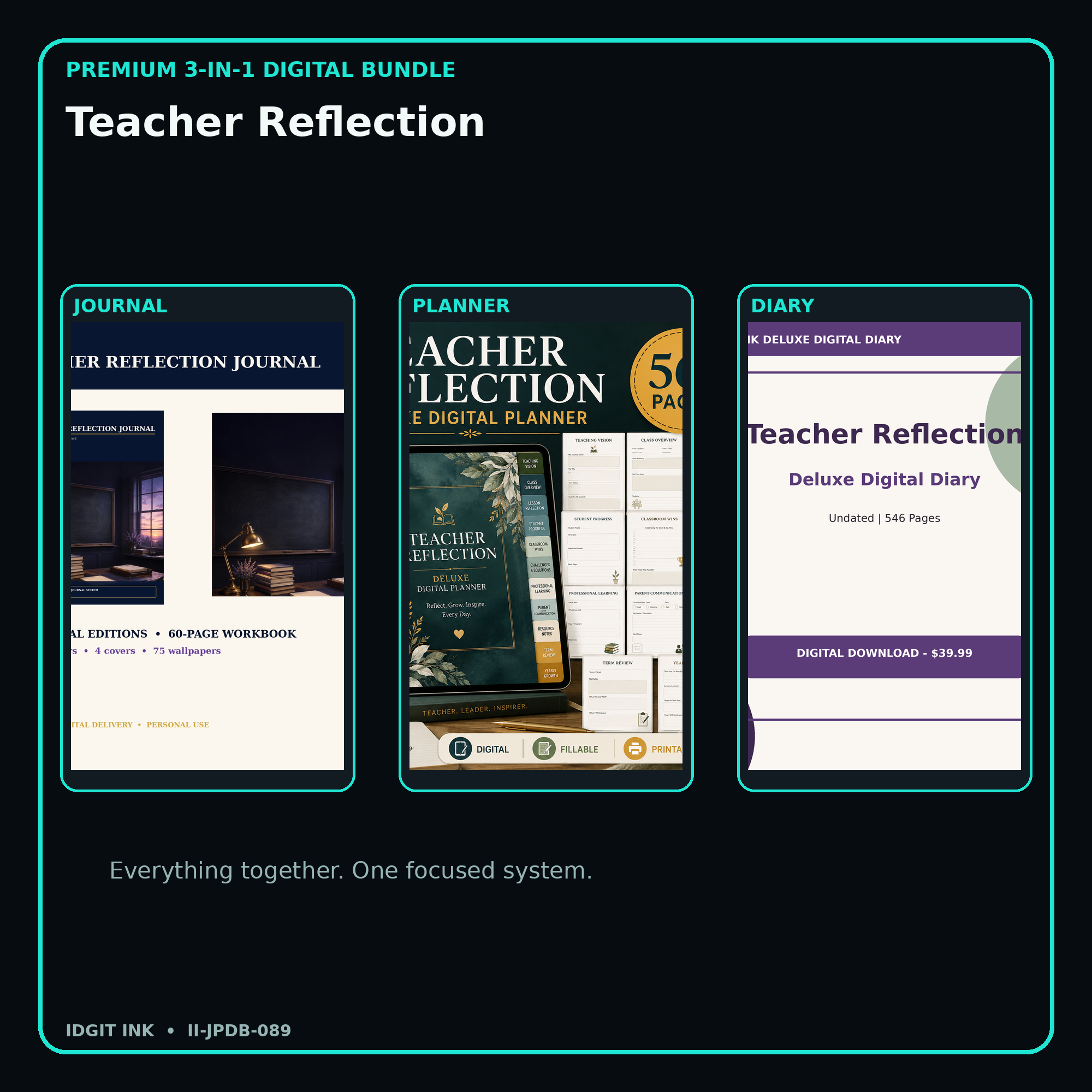Teacher Reflection premium digital journal planner and diary bundle cover