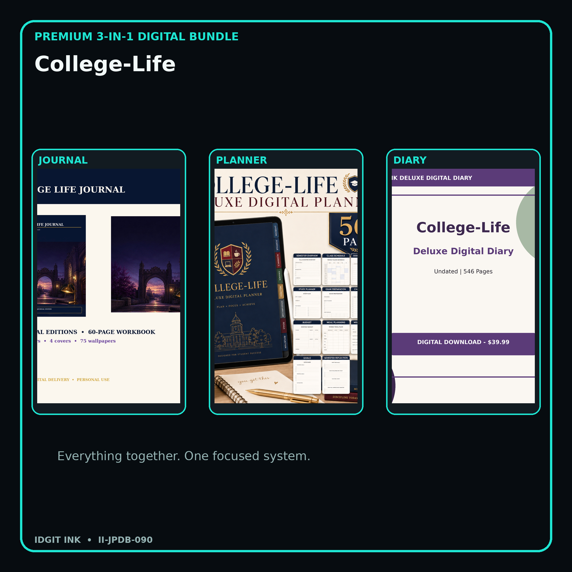 College-Life premium digital journal planner and diary bundle cover