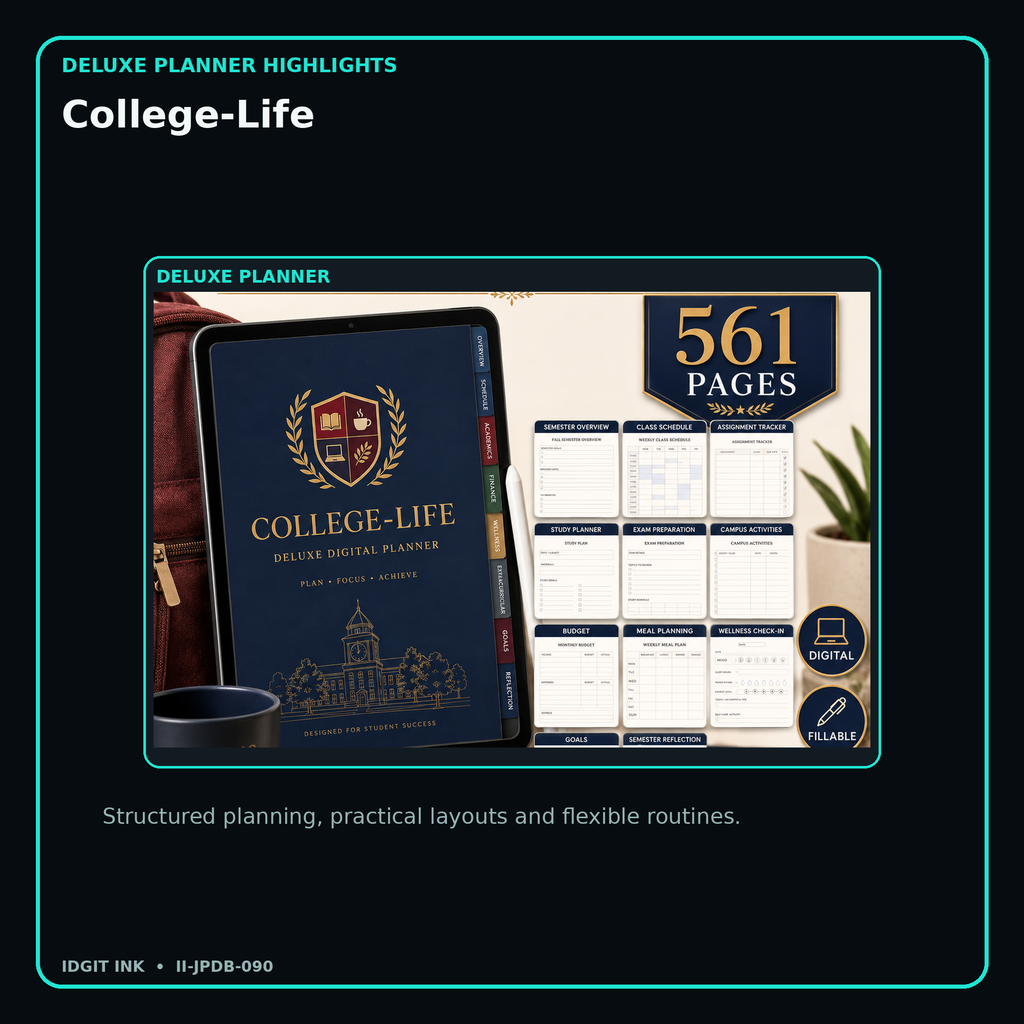 College-Life deluxe digital planner features and flexible organization