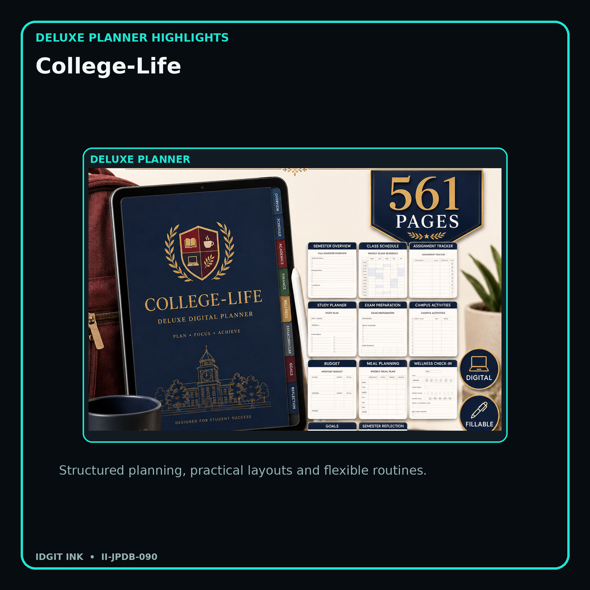 College-Life deluxe digital planner features and flexible organization