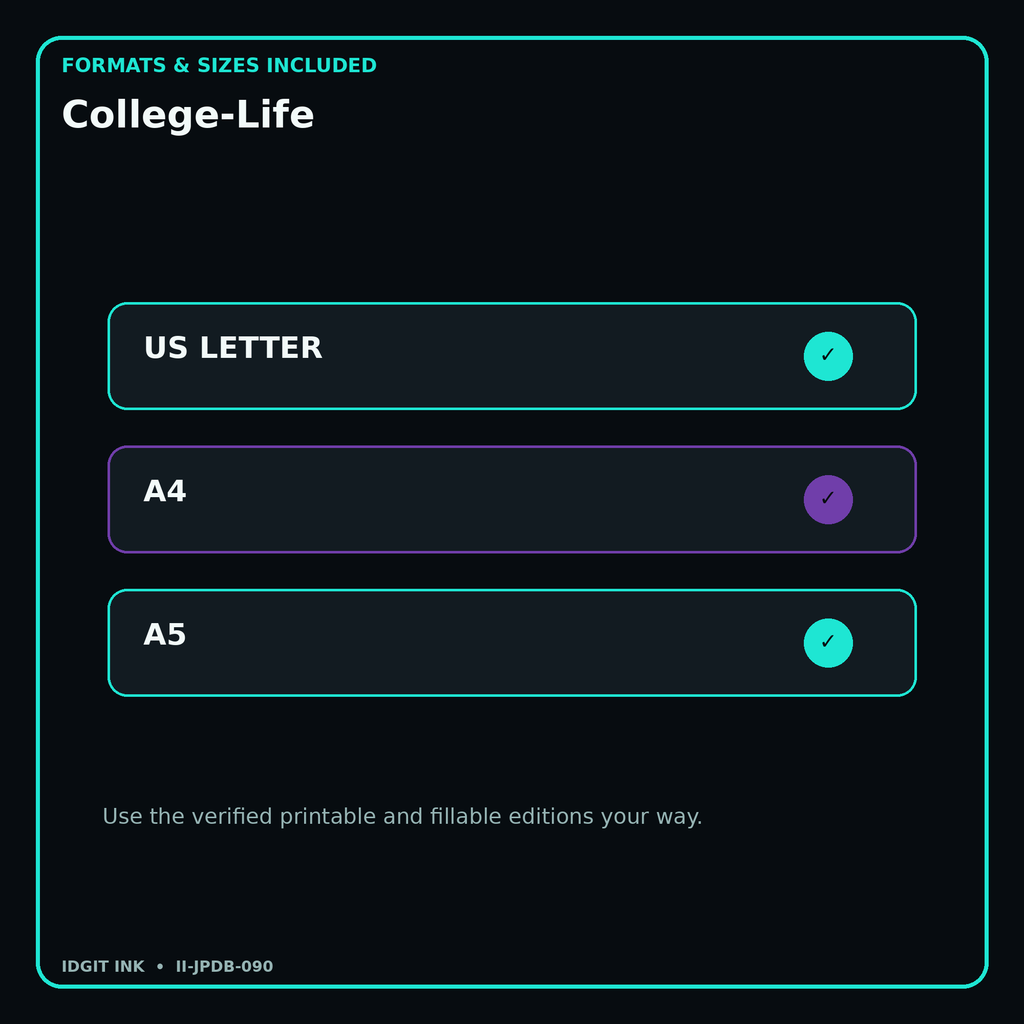 College-Life digital bundle formats in US Letter A4 and A5