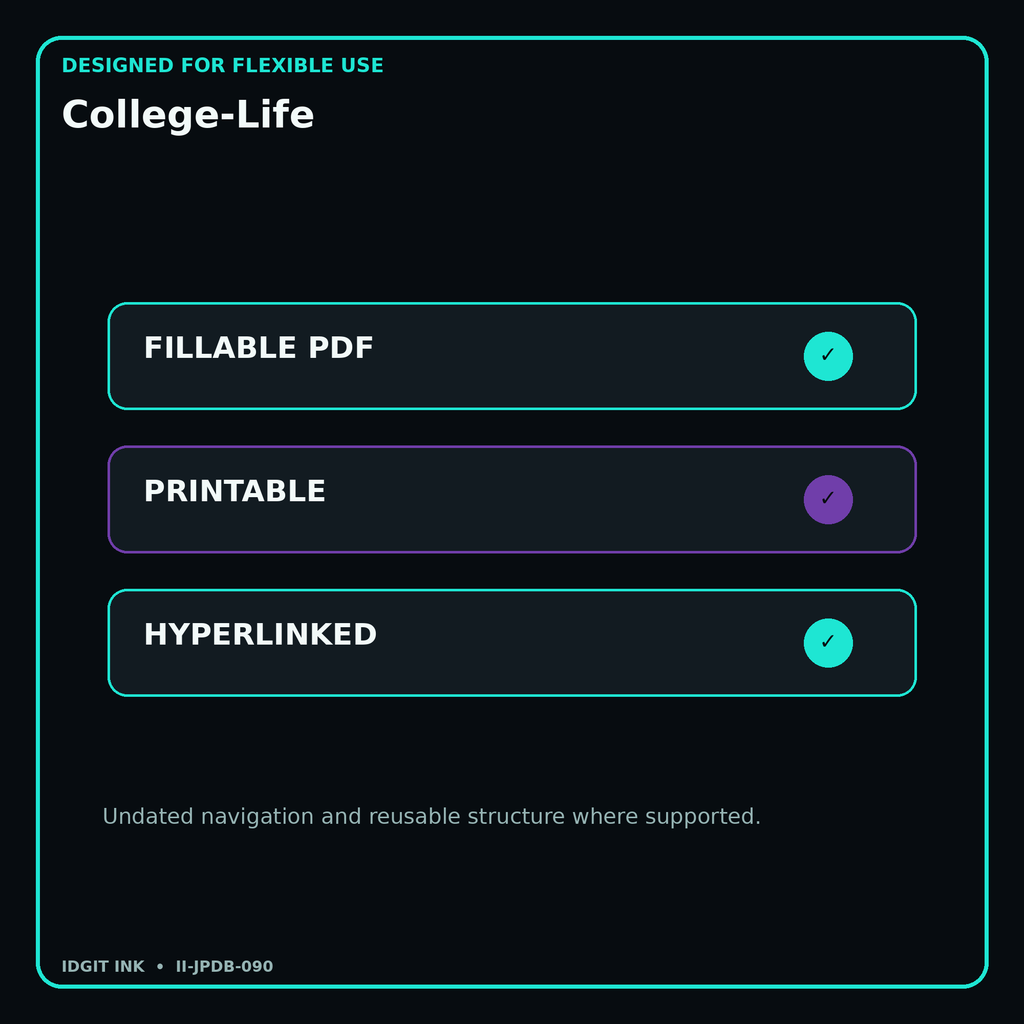 College-Life fillable printable and hyperlinked digital features