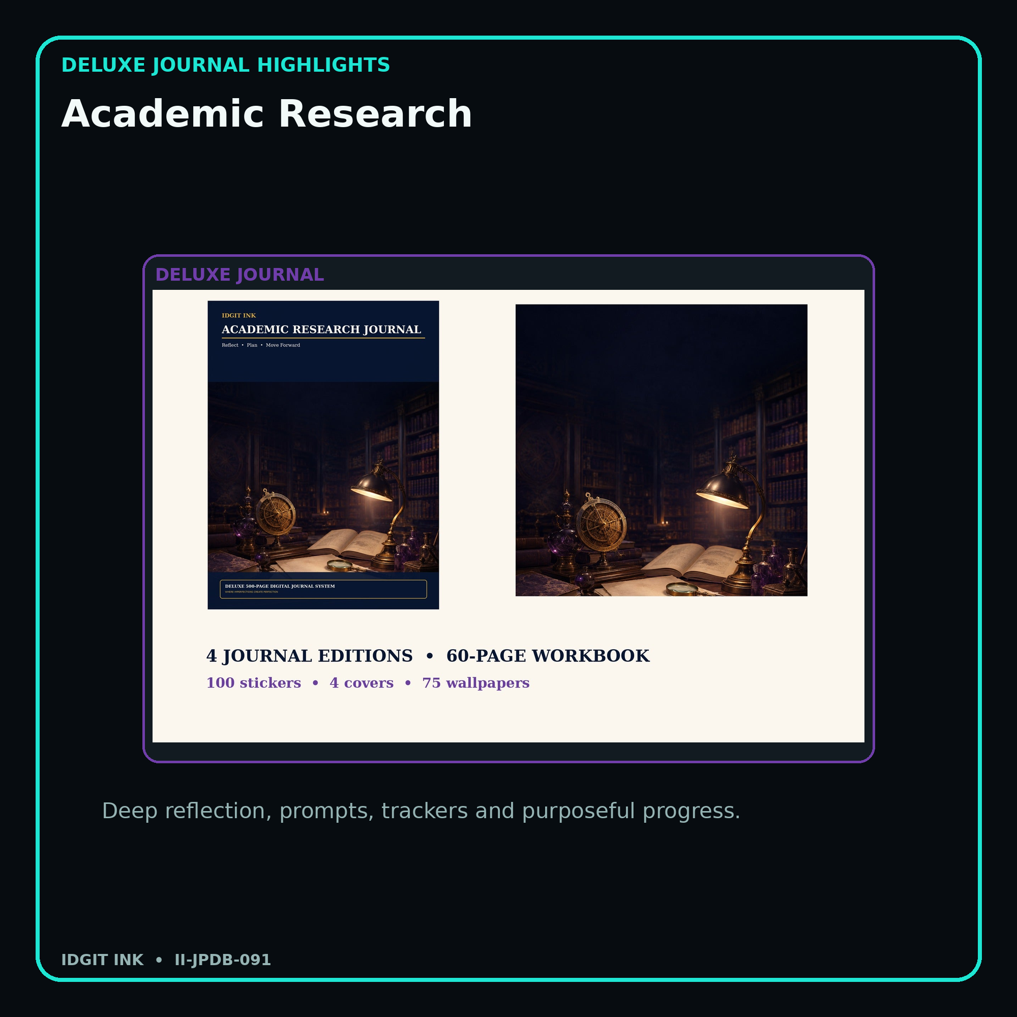 Academic Research deluxe digital journal features and guided reflection pages