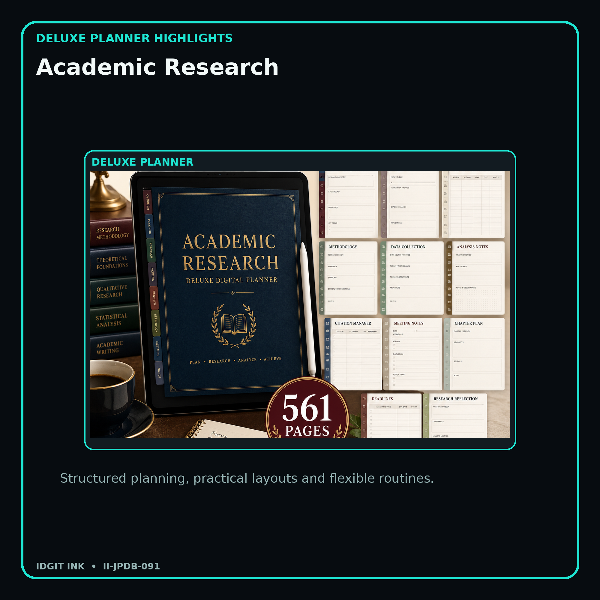 Academic Research deluxe digital planner features and flexible organization
