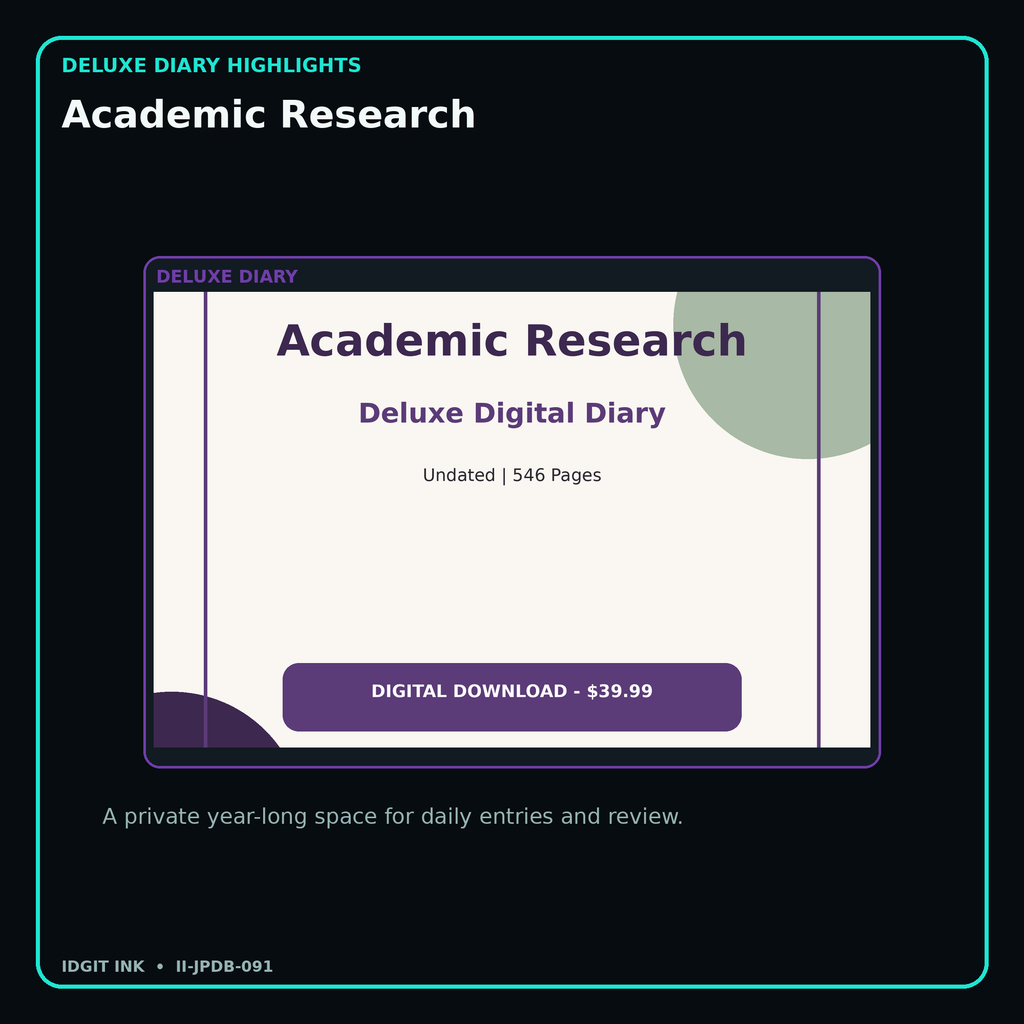 Academic Research deluxe digital diary features and undated daily entries