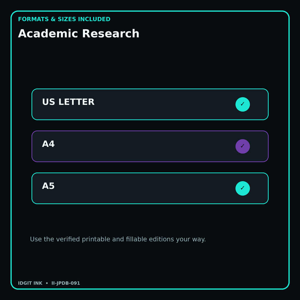 Academic Research digital bundle formats in US Letter A4 and A5