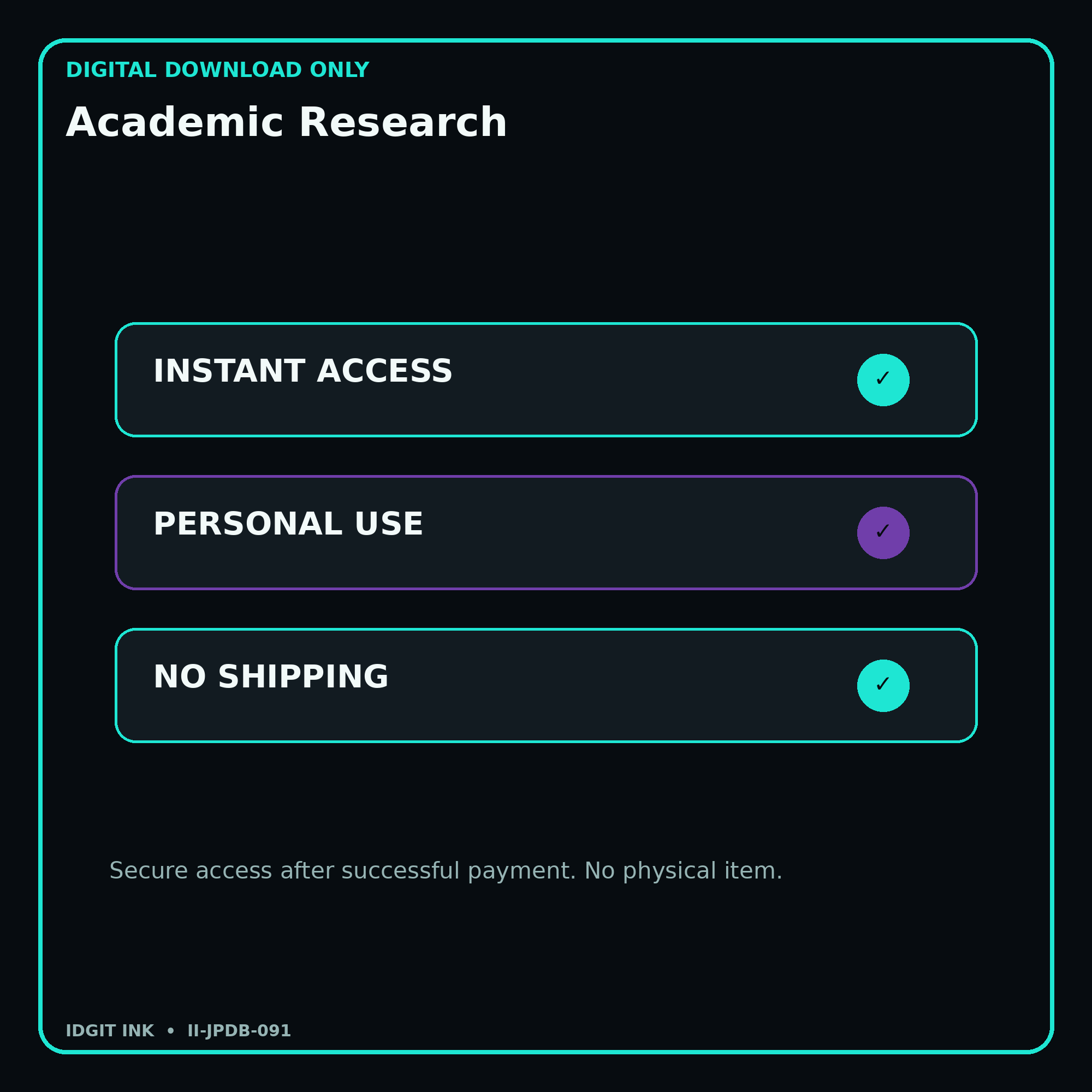 Academic Research secure digital download personal-use and no-shipping notice