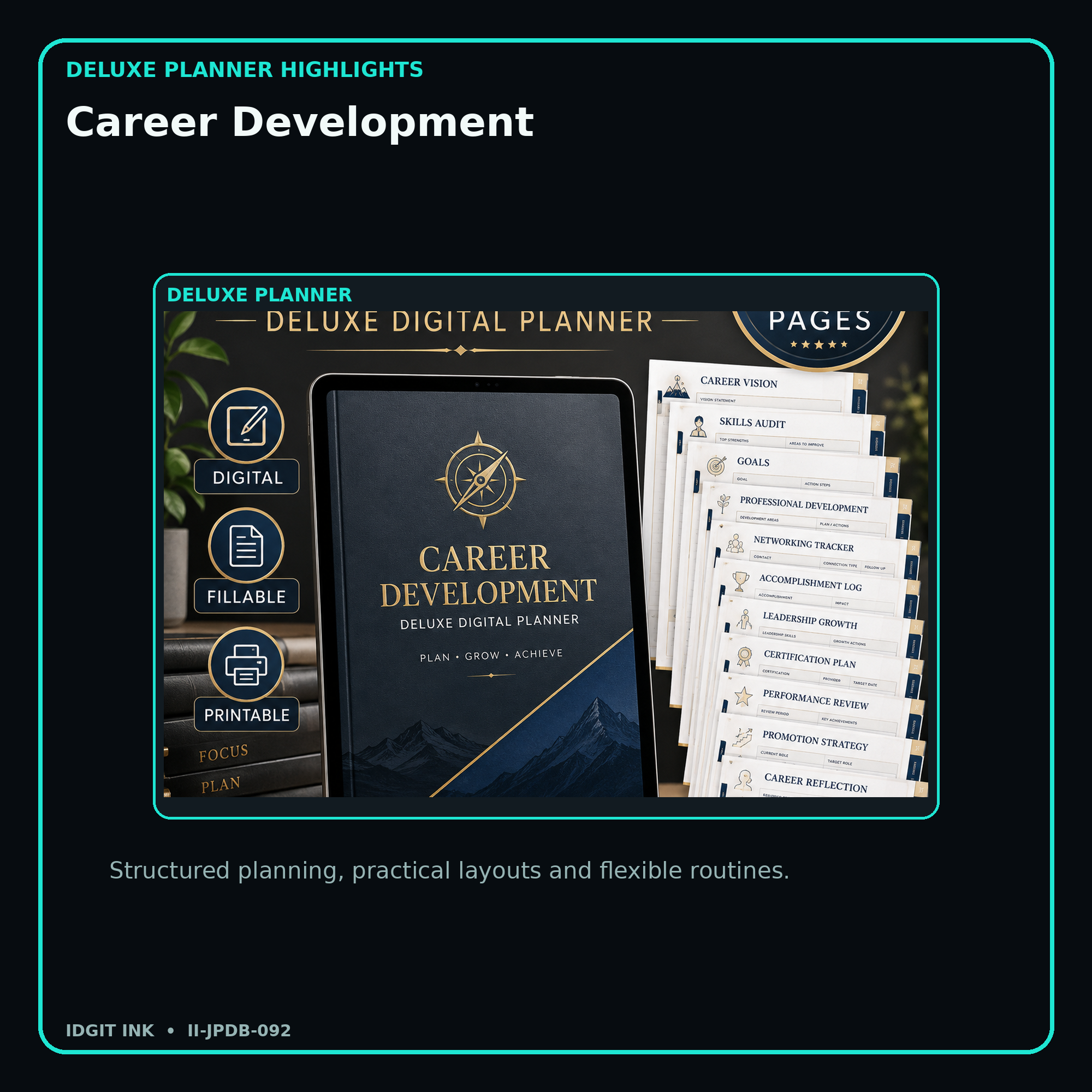 Career Development deluxe digital planner features and flexible organization