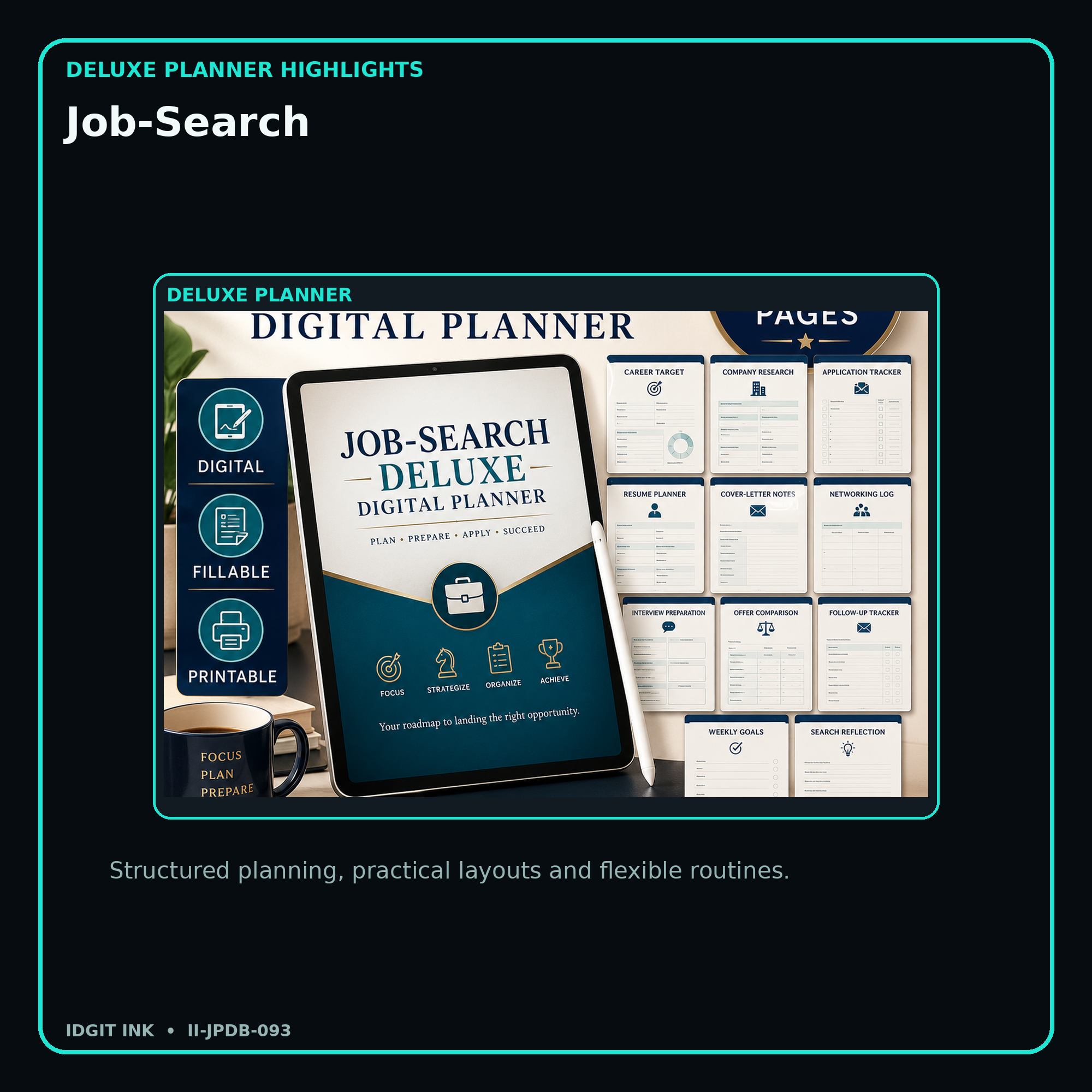 Job-Search deluxe digital planner features and flexible organization