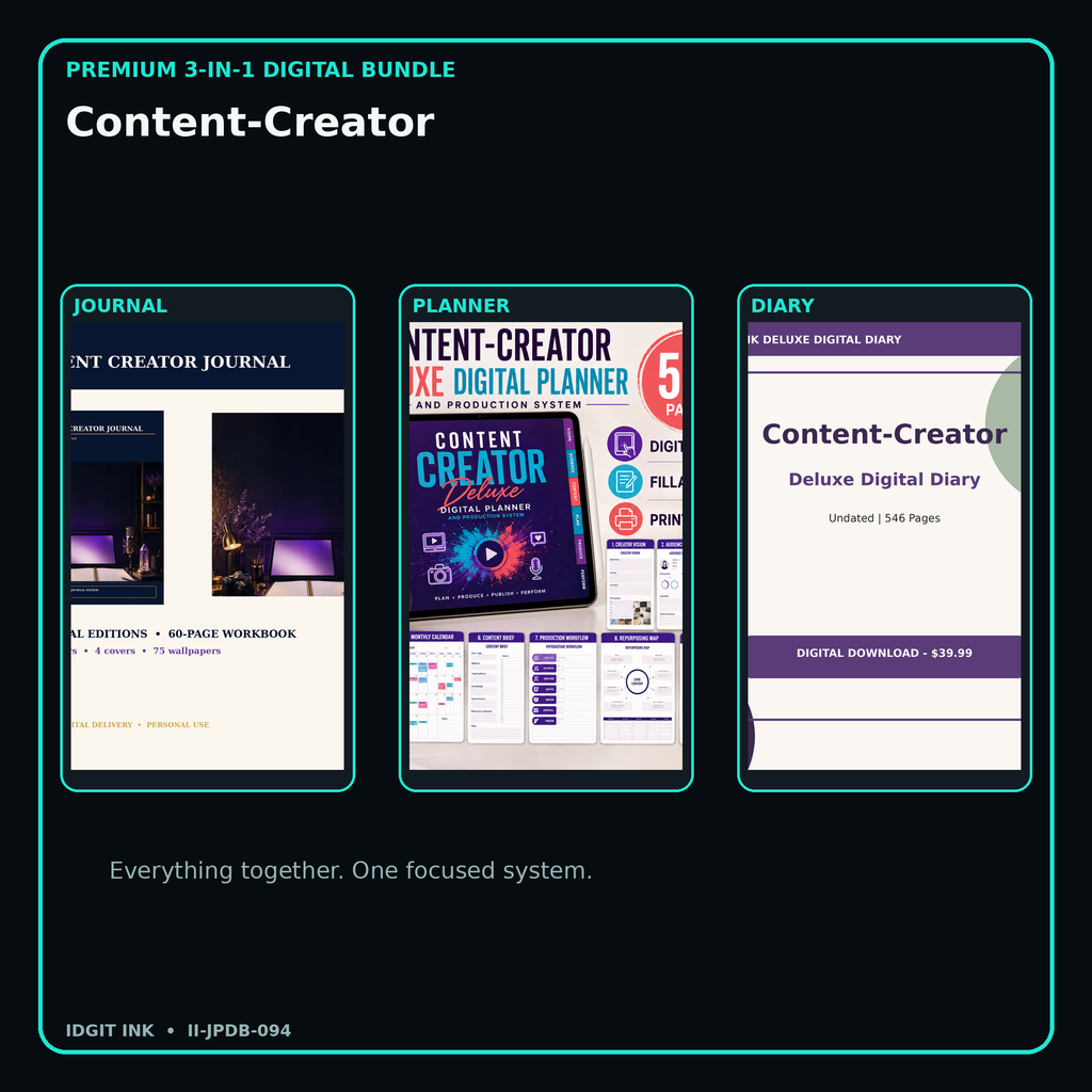 Content-Creator premium digital journal planner and diary bundle cover