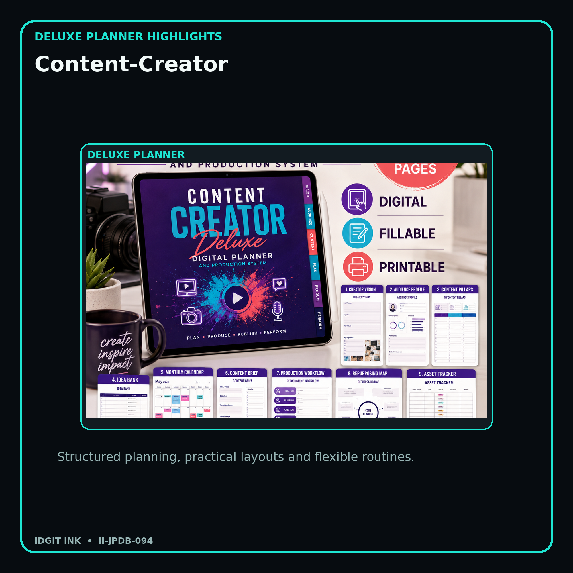 Content-Creator deluxe digital planner features and flexible organization