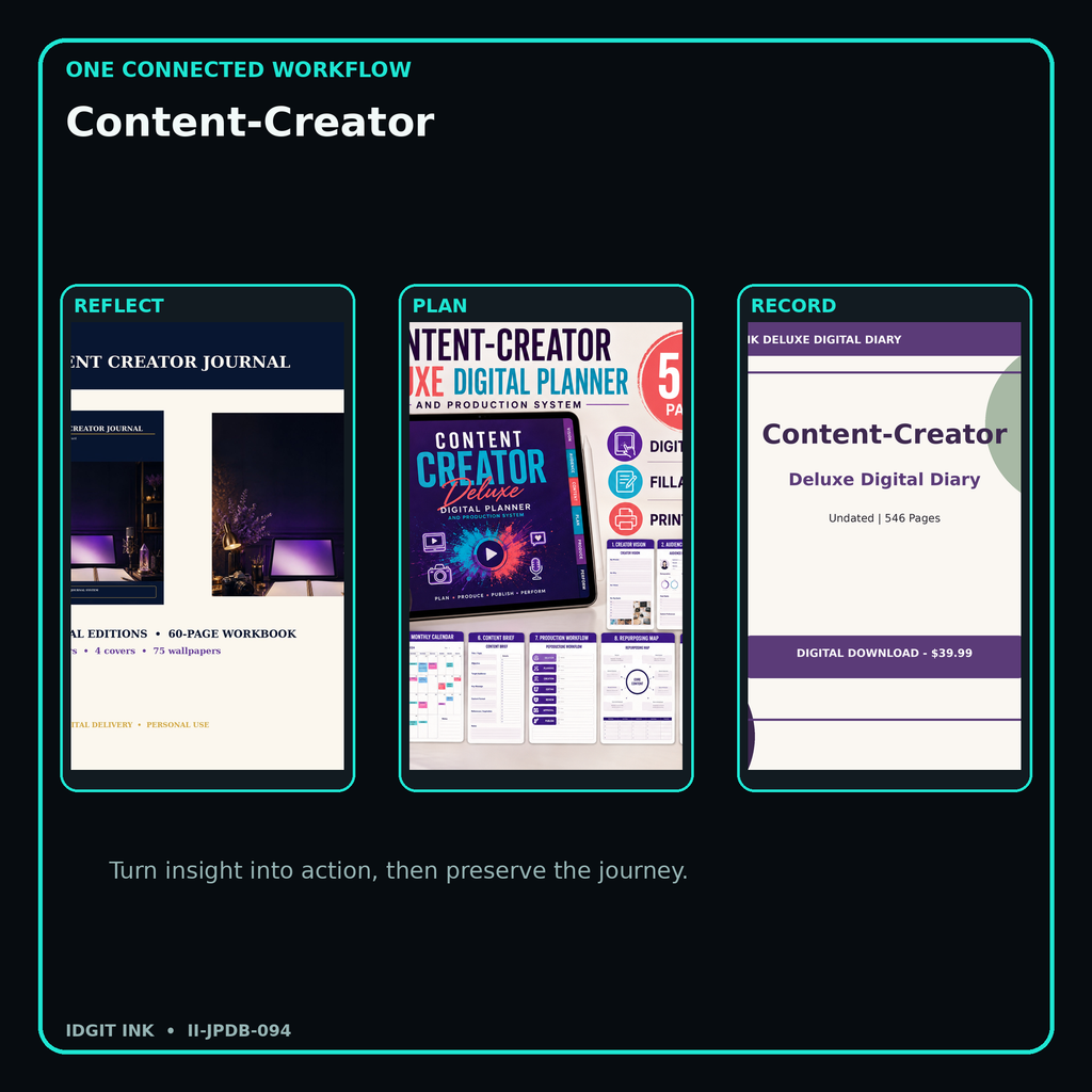 Content-Creator connected journal planner diary workflow and customer benefits