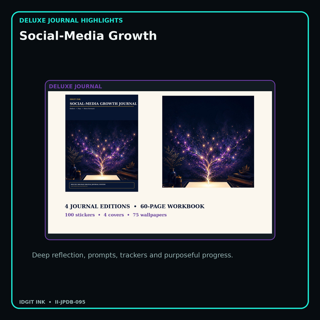 Social-Media Growth deluxe digital journal features and guided reflection pages