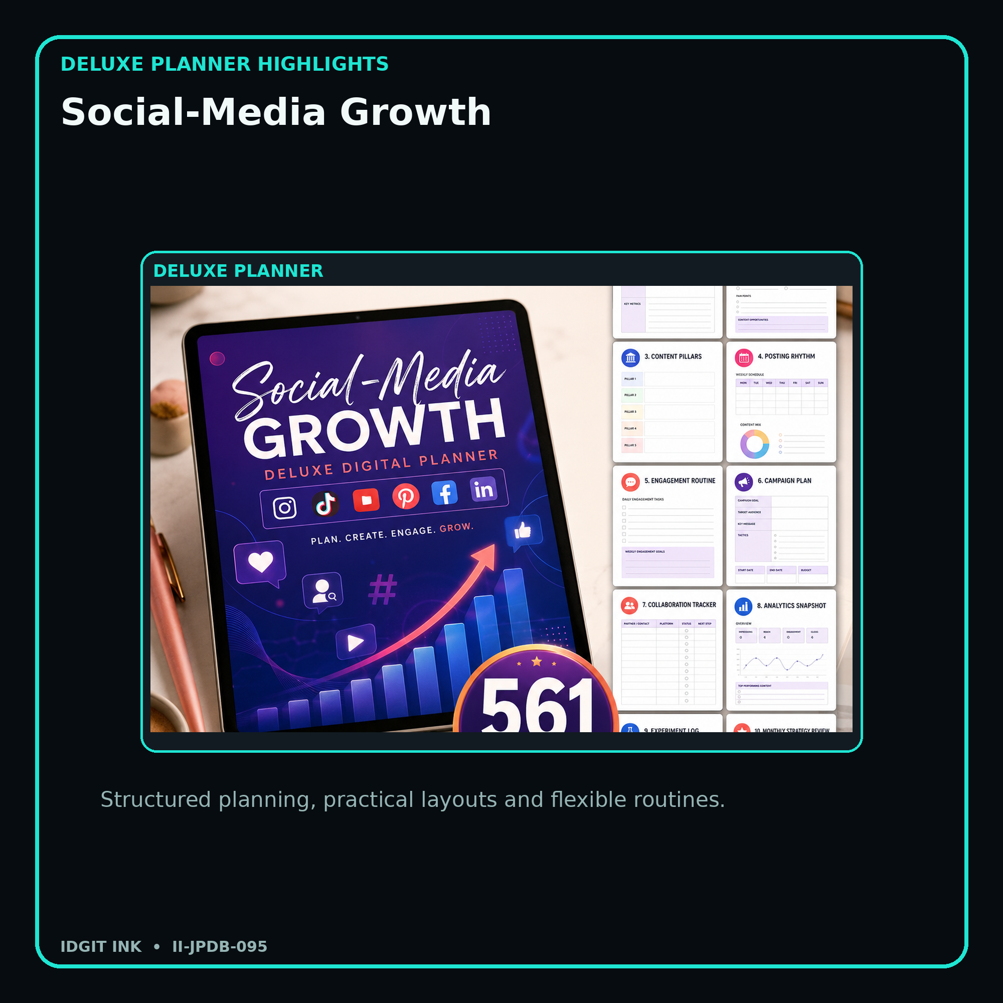 Social-Media Growth deluxe digital planner features and flexible organization