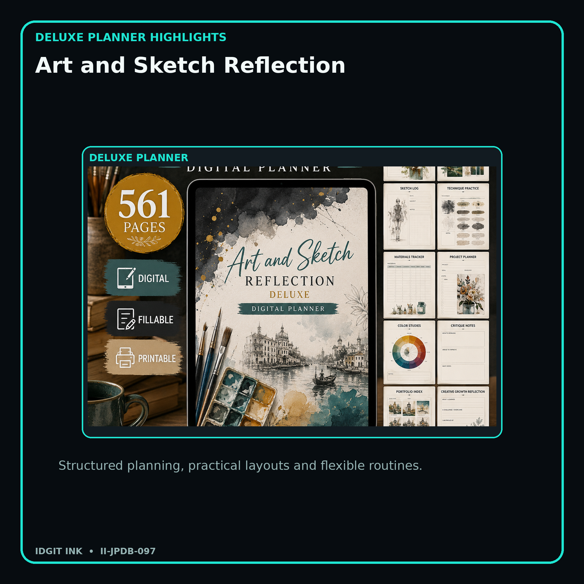 Art and Sketch Reflection deluxe digital planner features and flexible organization