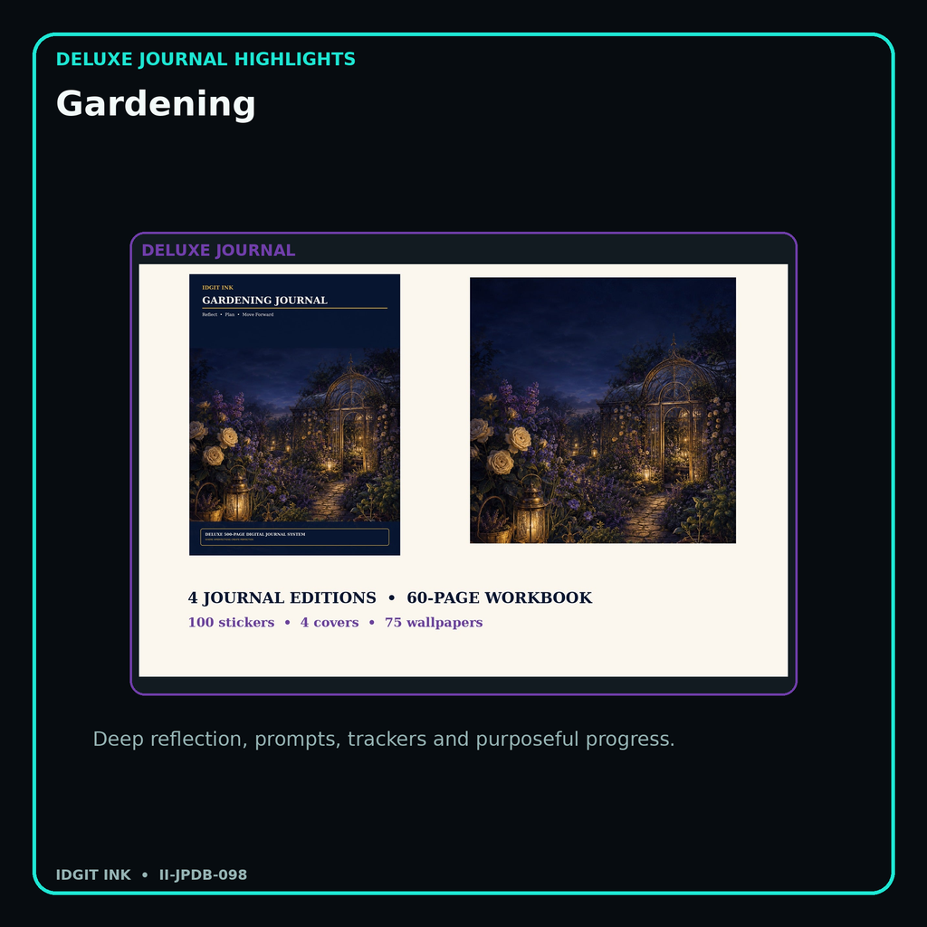 Gardening deluxe digital journal features and guided reflection pages