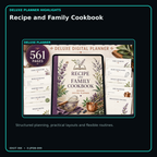 Recipe and Family Cookbook deluxe digital planner features and flexible organization