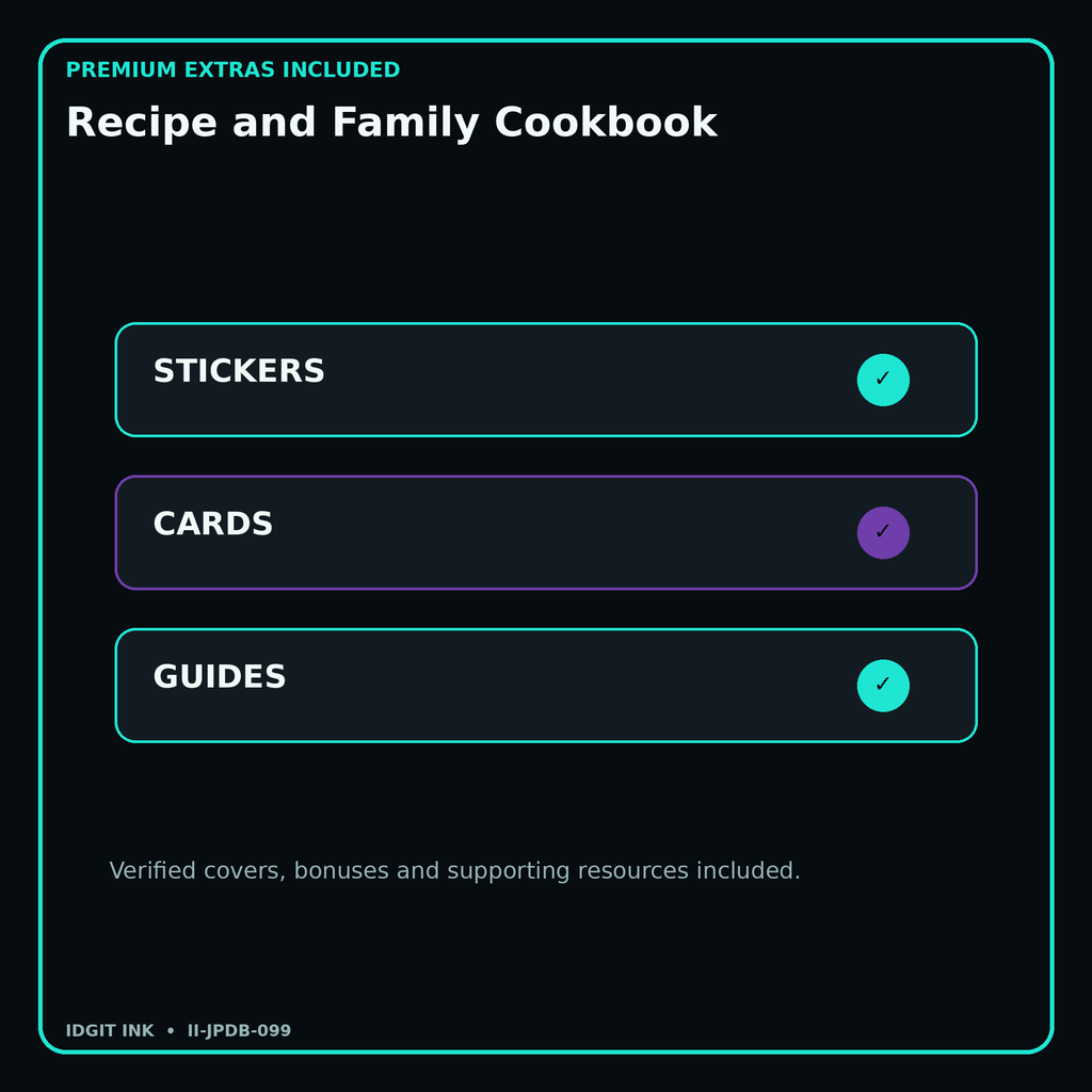 Recipe and Family Cookbook stickers cards covers guides and verified bundle bonuses