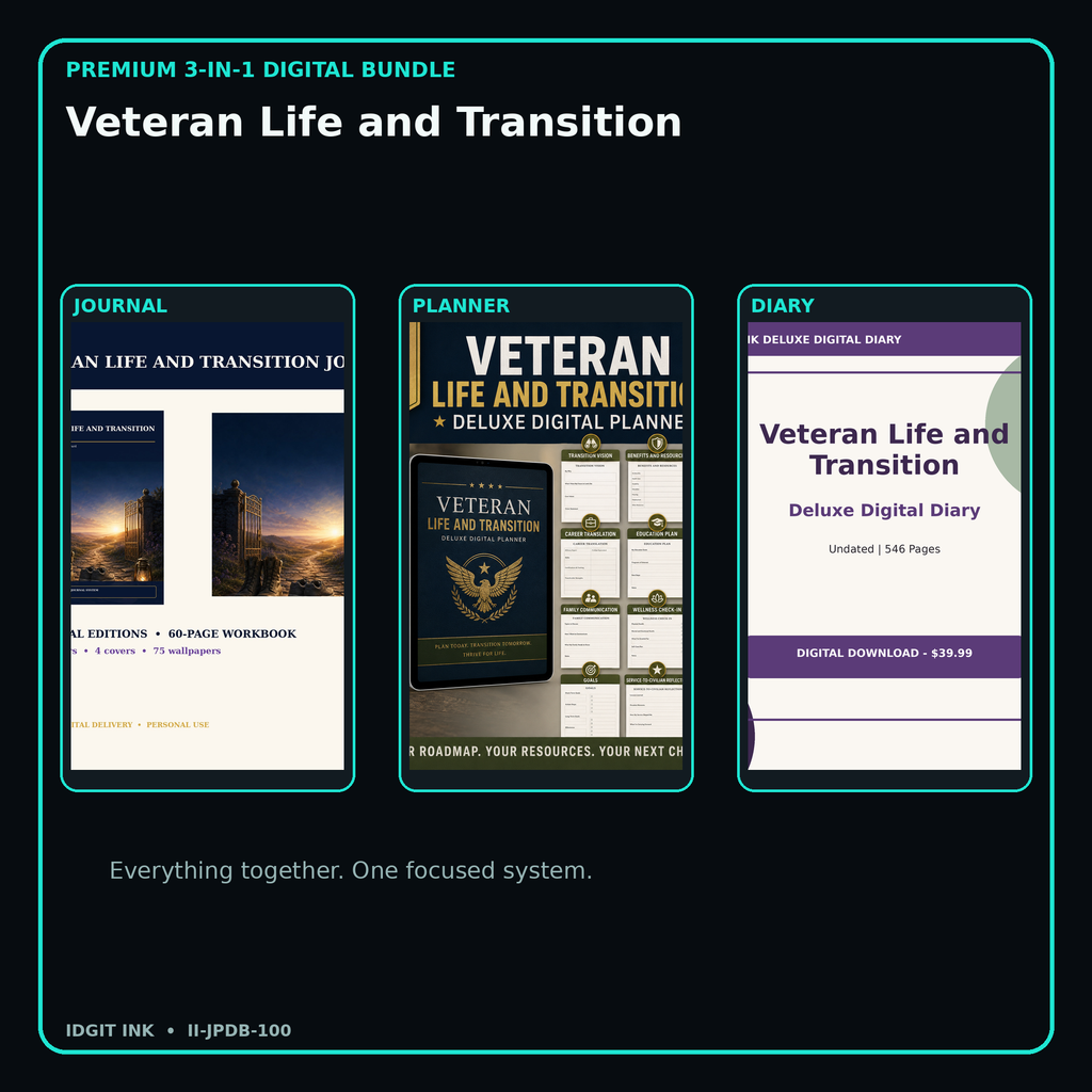 Veteran Life and Transition premium digital journal planner and diary bundle cover