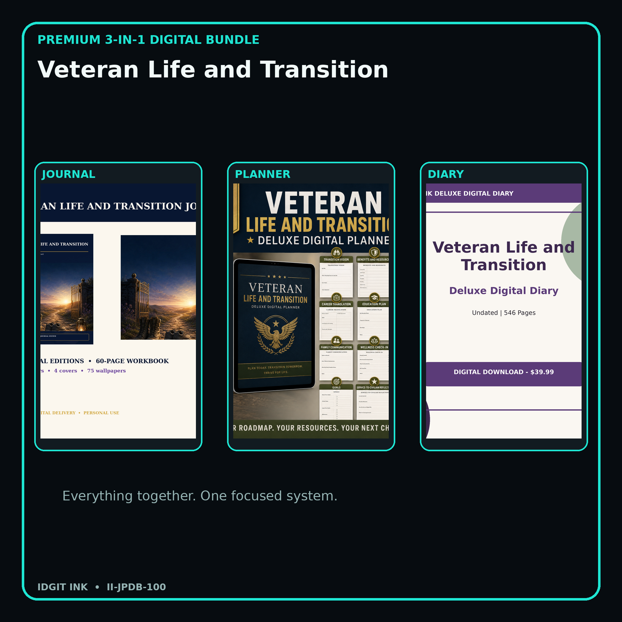 Veteran Life and Transition premium digital journal planner and diary bundle cover