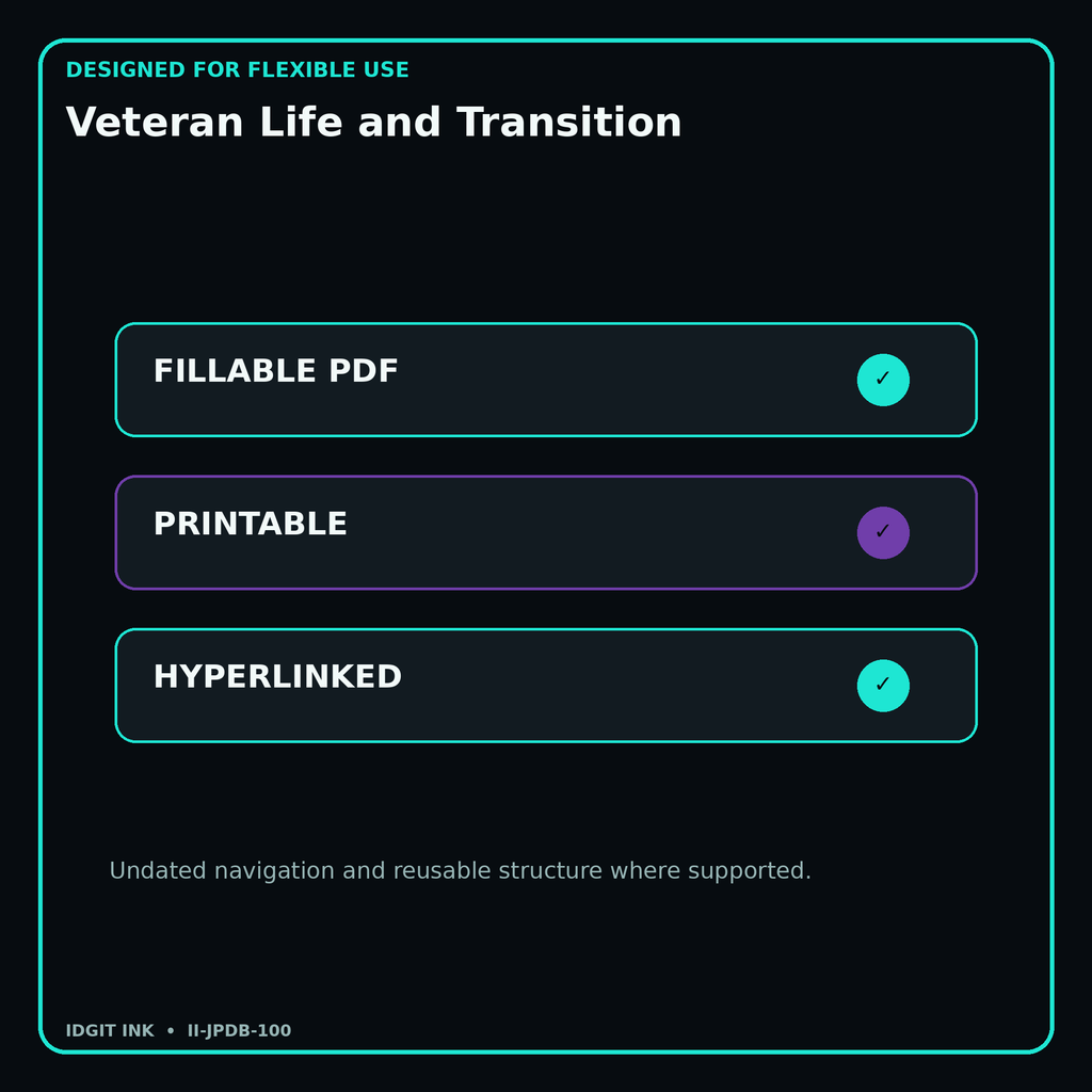 Veteran Life and Transition fillable printable and hyperlinked digital features