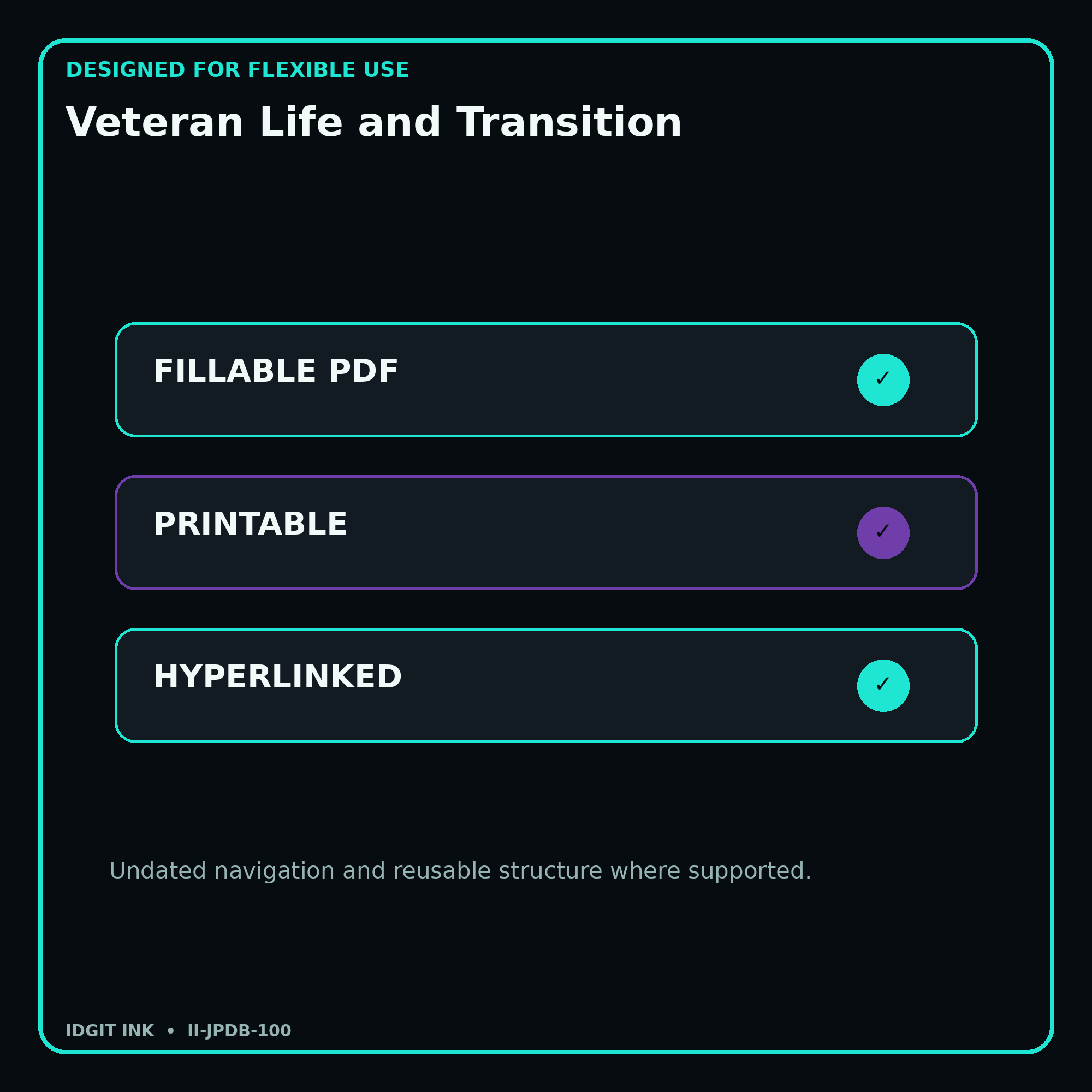 Veteran Life and Transition fillable printable and hyperlinked digital features