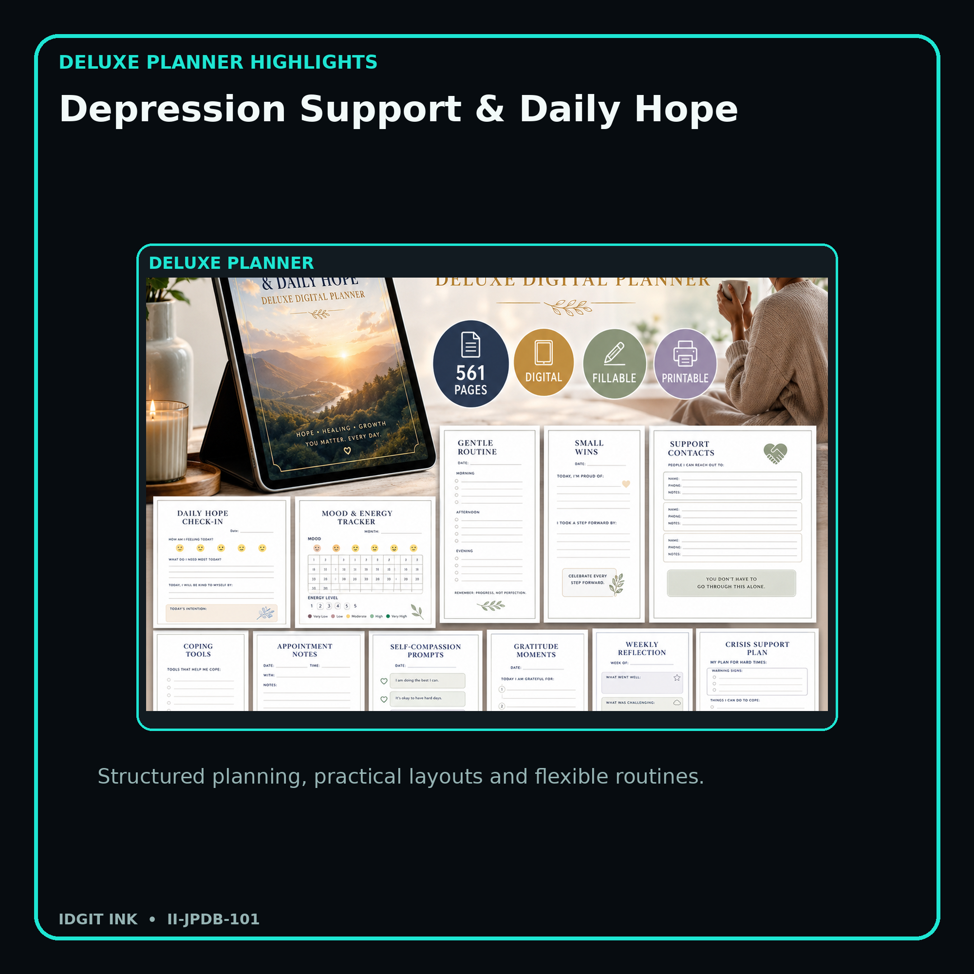 Depression Support & Daily Hope deluxe digital planner features and flexible organization