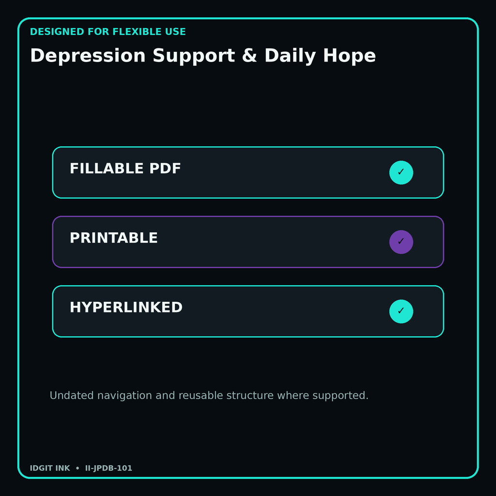 Depression Support & Daily Hope fillable printable and hyperlinked digital features