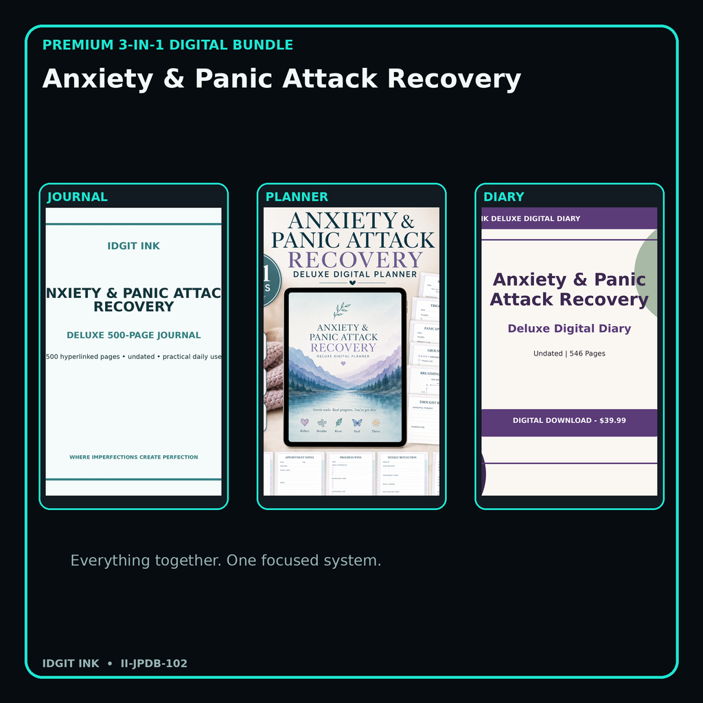 Anxiety & Panic Attack Recovery premium digital journal planner and diary bundle cover